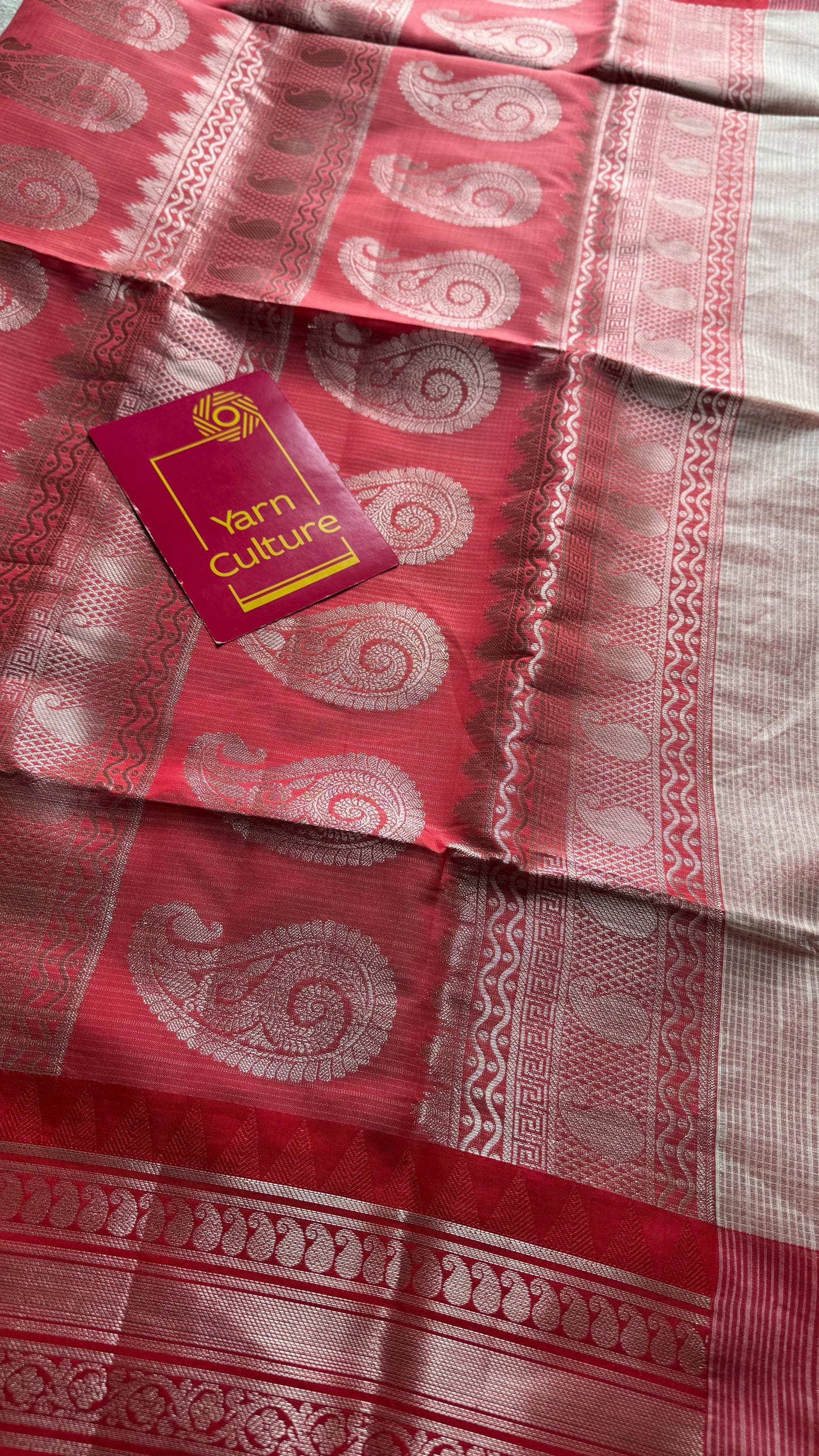 Cream with red contrast borders, kota doria with zari - YCBCDP15
