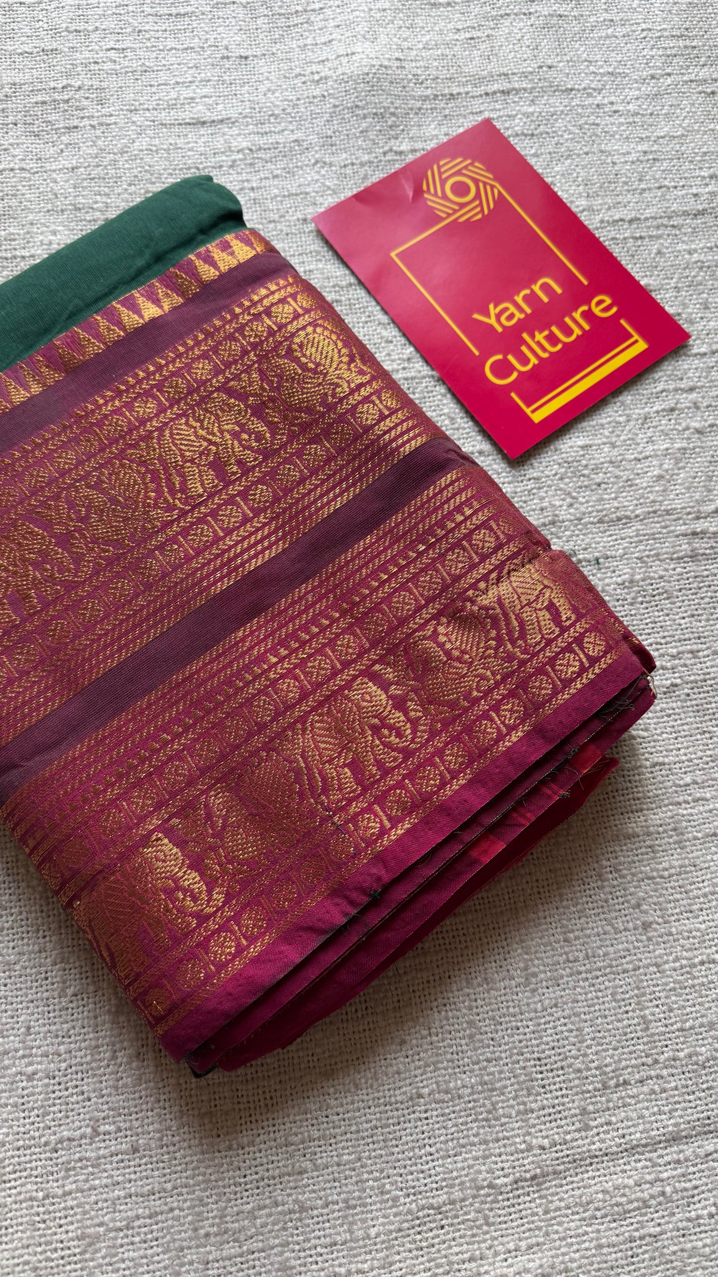 Dark green with magenta wide zari border, kanchi cotton - YCCOTNKCJA216