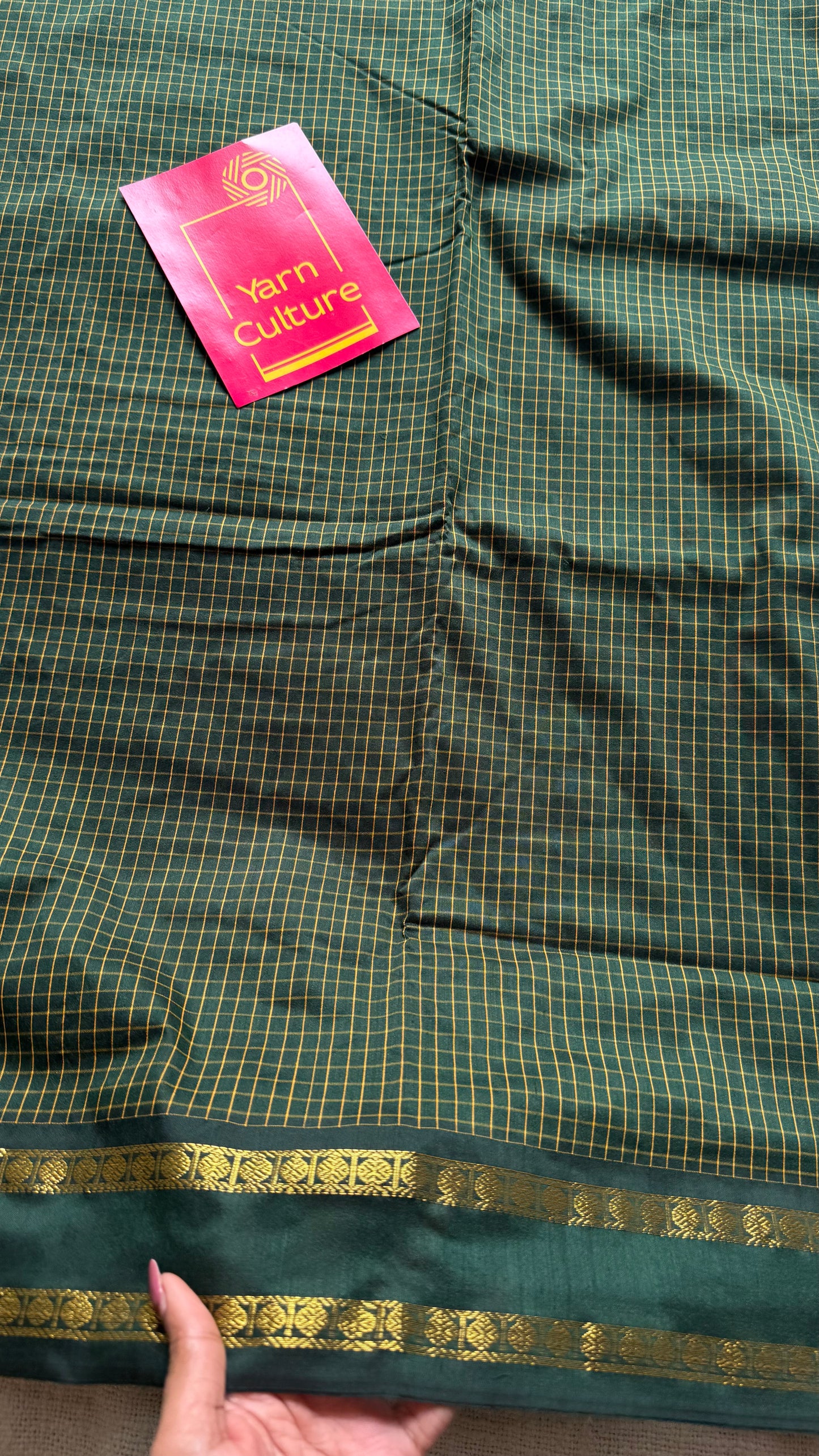 Dark green, arani checks saree, cotton silk - YCCOTNAUG18