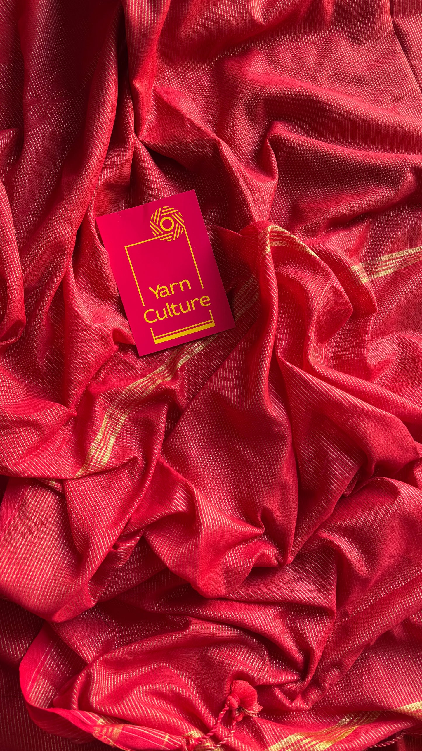 Chilli red, gold zari stripes, soft cotton - YCBCKCZDE105