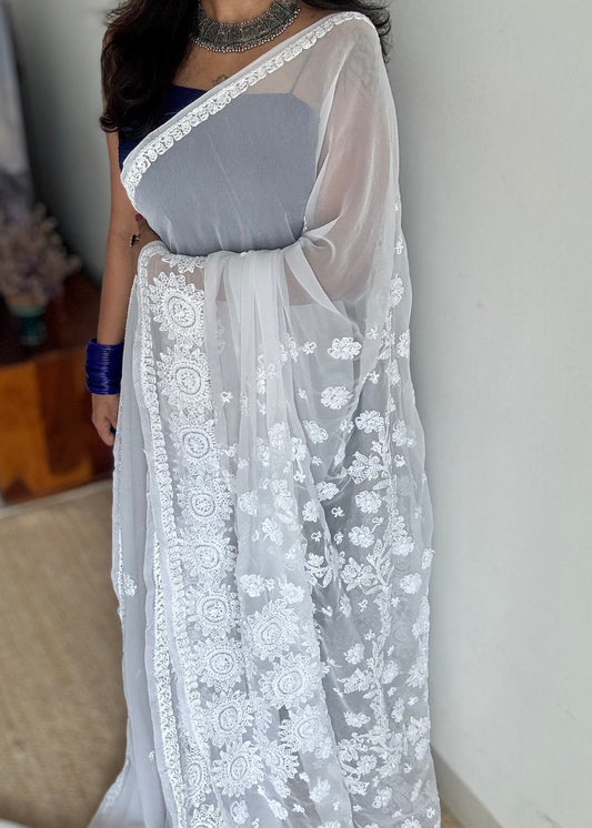 Noor-e-Safa (radiance of purity) - White Chikankari, georgette YCSLCJULCK06