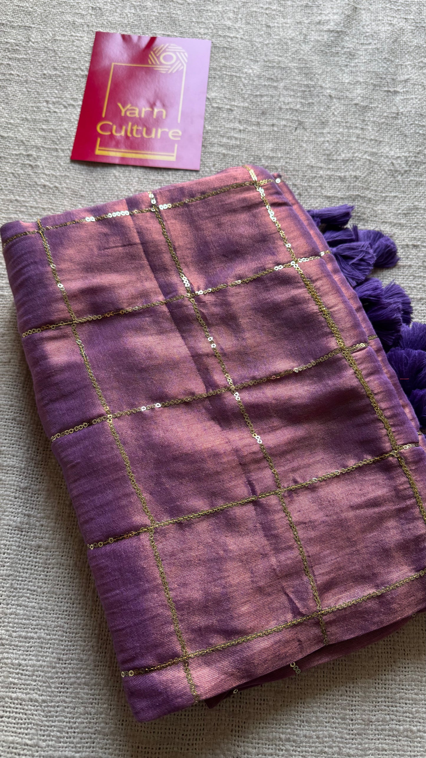 Lilac, checkered sequins work, mul tissue - YCBCMCJA11