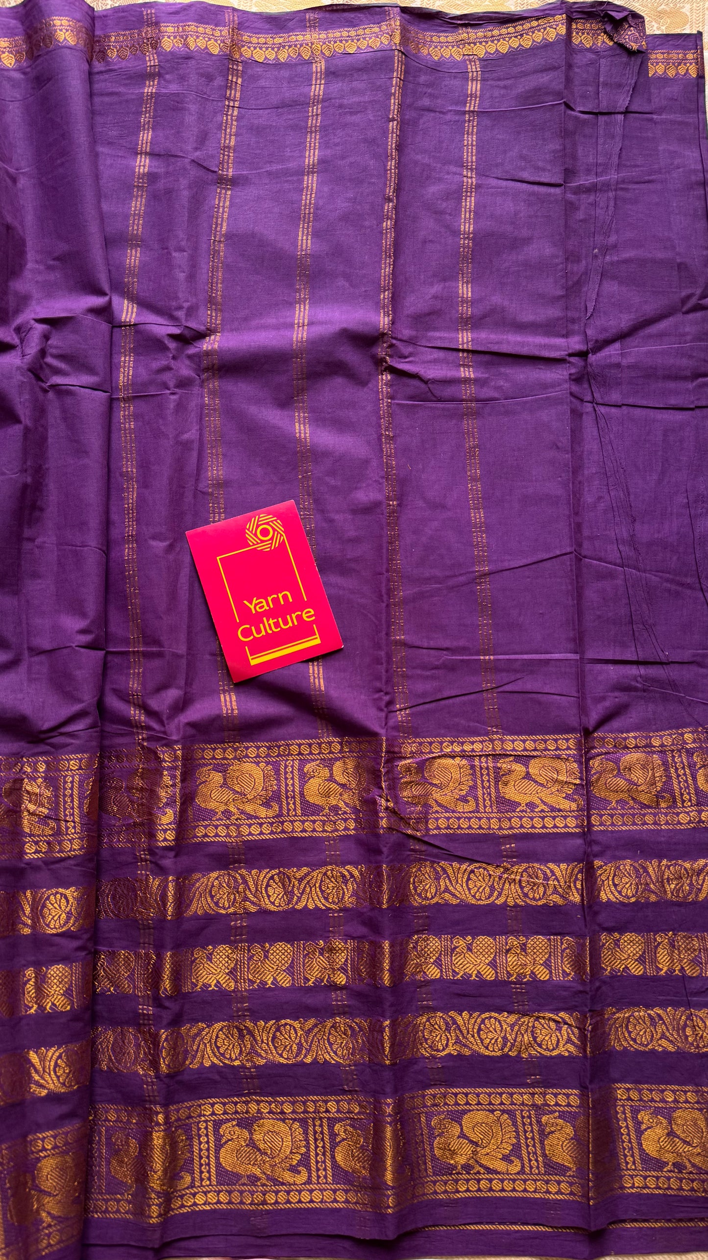 Purple long border sungudi, kattuchayam dyed madurai cotton - YCCOTNMSAP133