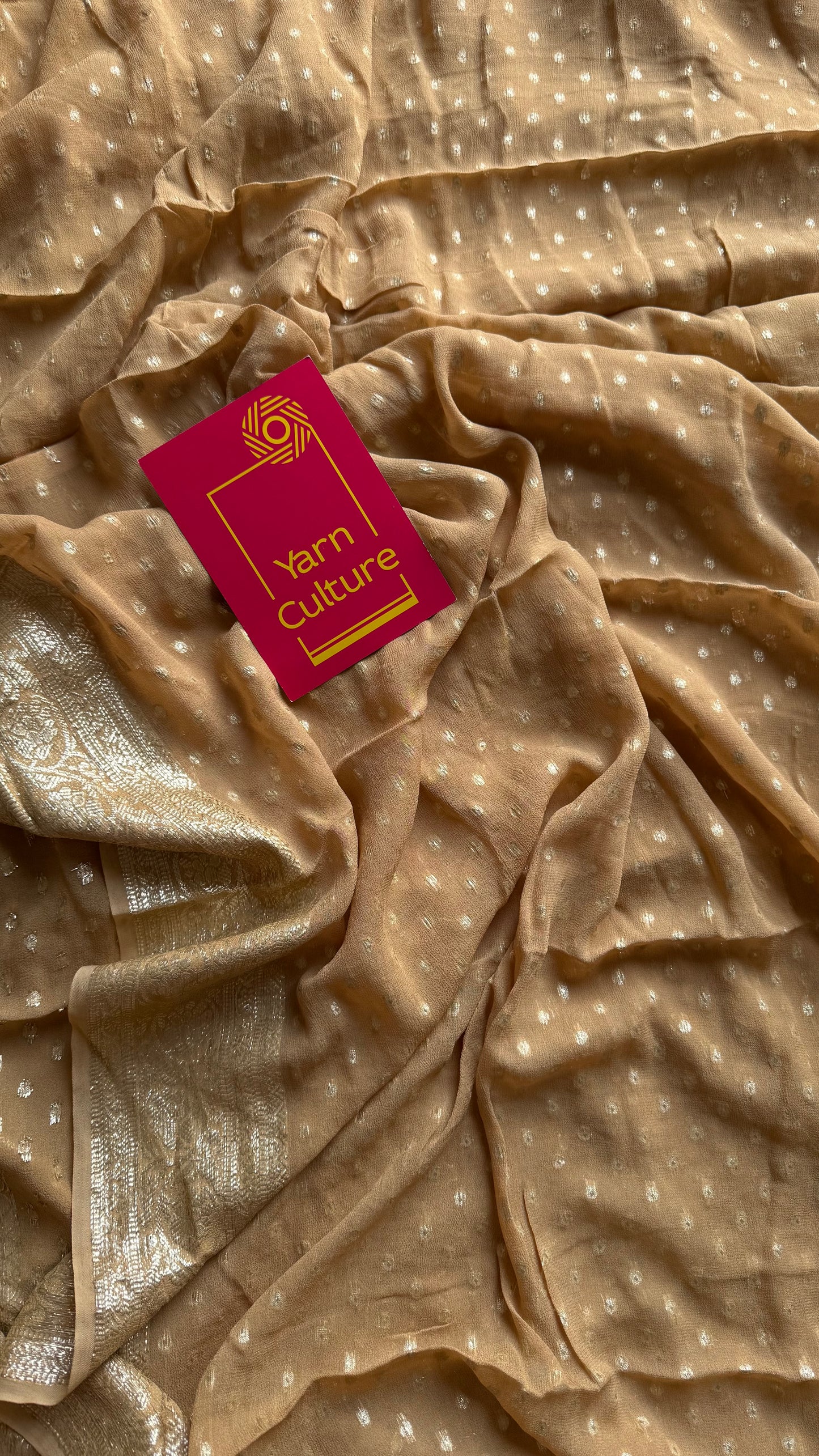 Beige viscose georgette saree with zari motifs - YCDOSFE205