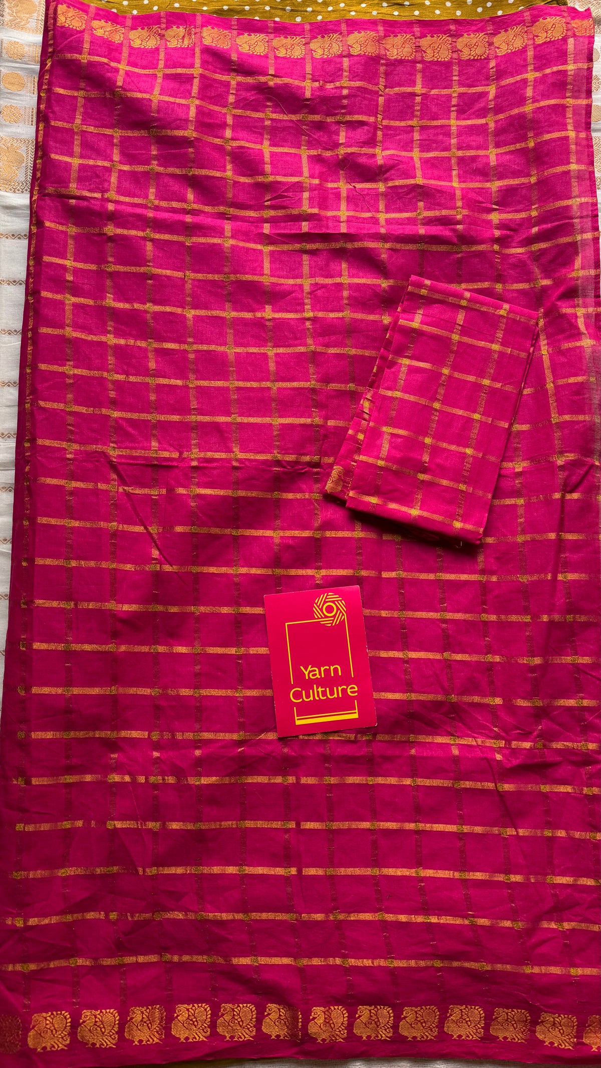 Hot pink with mehendi green, sungudi cotton half-half saree - YCCOTNIDOC18