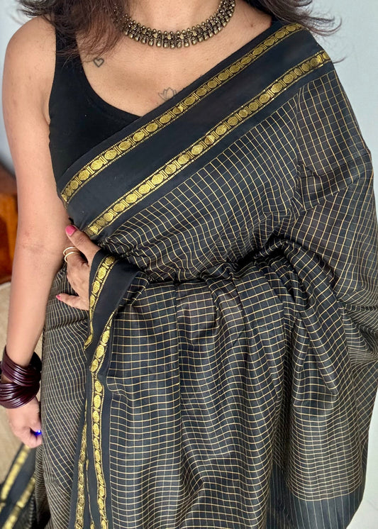 Black, arani checks, cotton silk - YCCOTNJUAR16