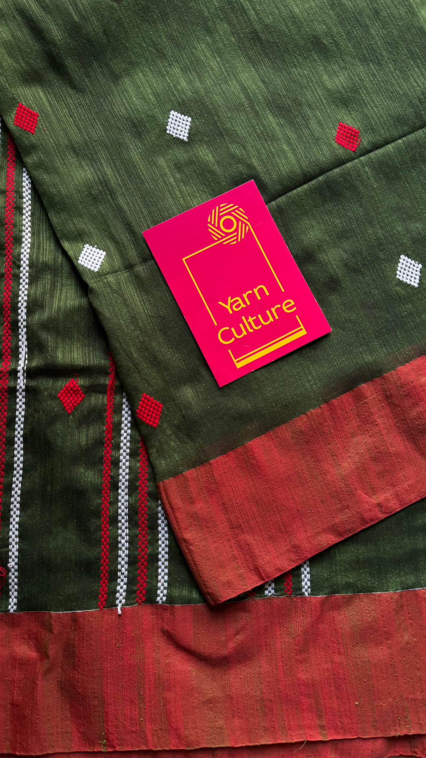 Green with burnt orange, soft cotton with woven motifs - YCBCKCDE26