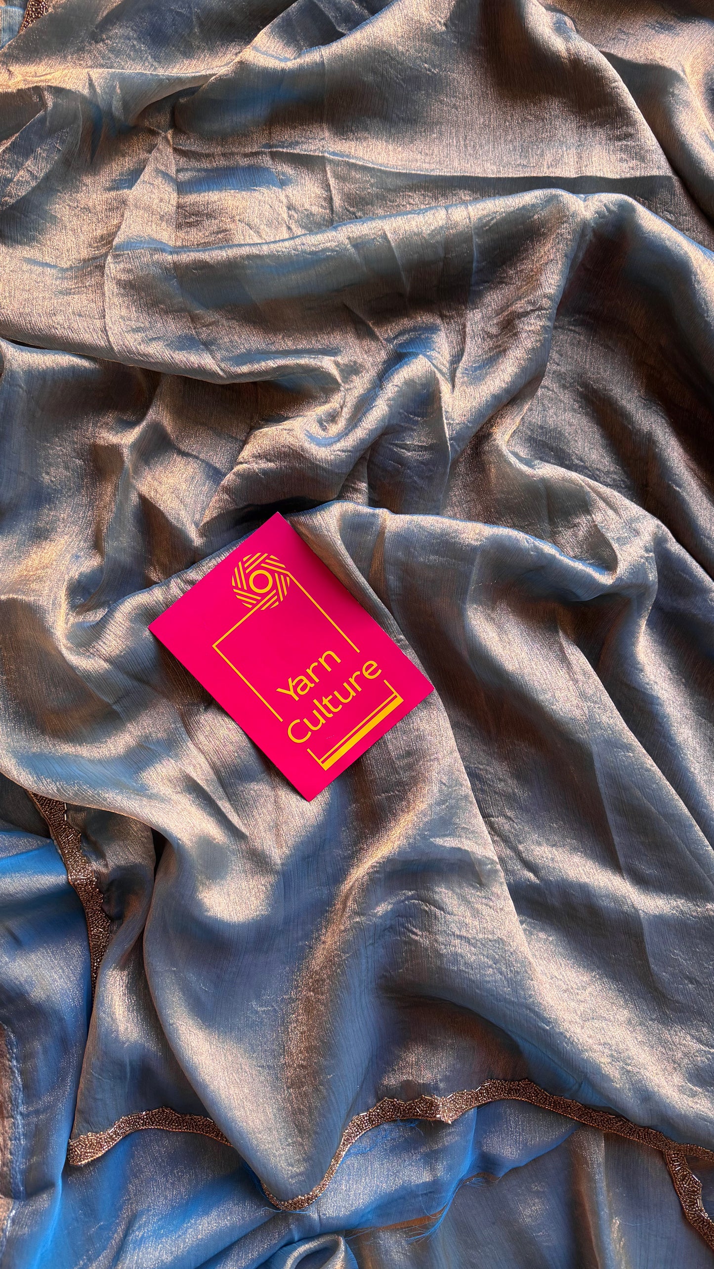 Teal Appeal - teal grey, metallic dual tone space silk, embellished border - YCDOSDE53