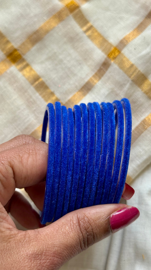 Royal blue velvet glass bangles, set of 12 - YCBANGL345