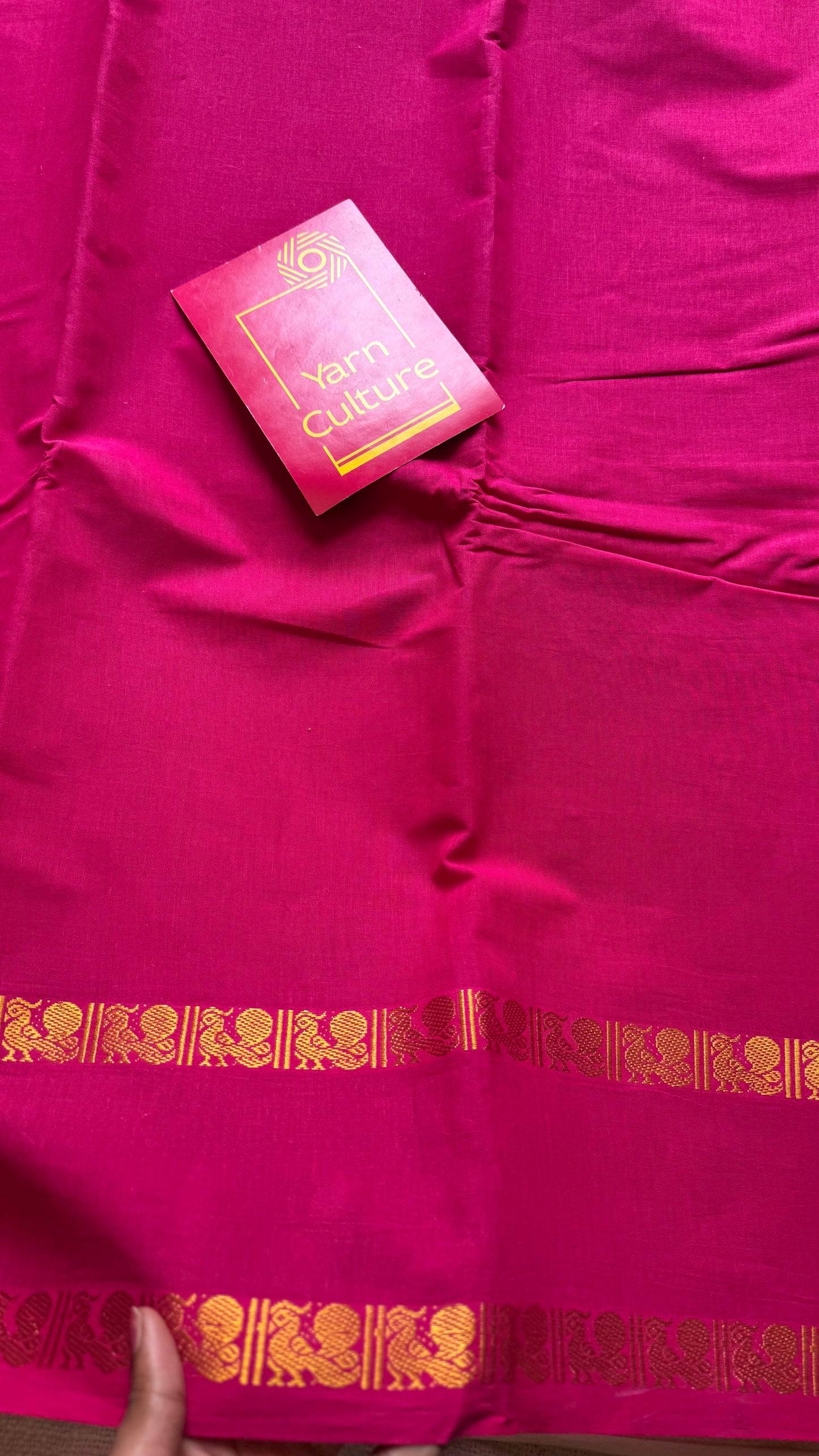 Hot pink rettaipettu peacock gap border, kattuchayam dyed madurai cotton saree  - YCCOTNMSAP101