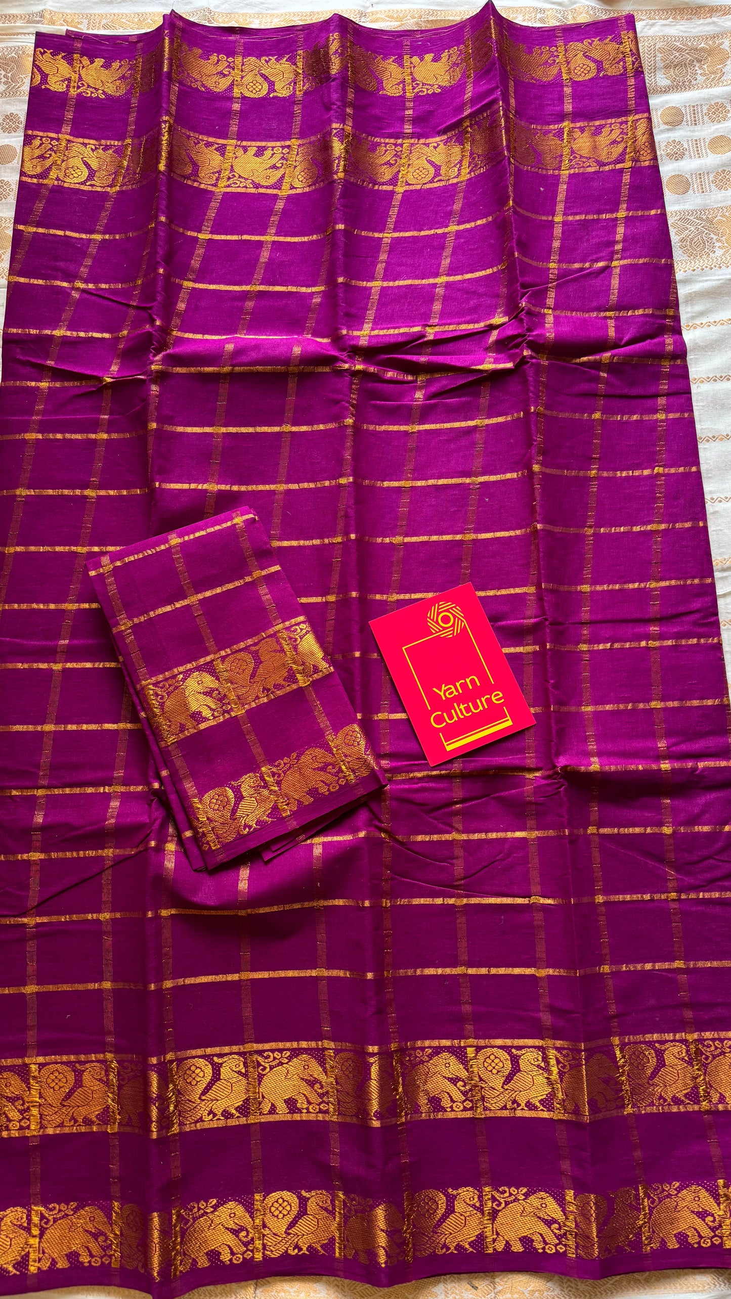 Purple pink (vadamalli) pavithra kattam with motif double border, kattuchayam dyed madurai cotton saree - YCCOTNMSAP179