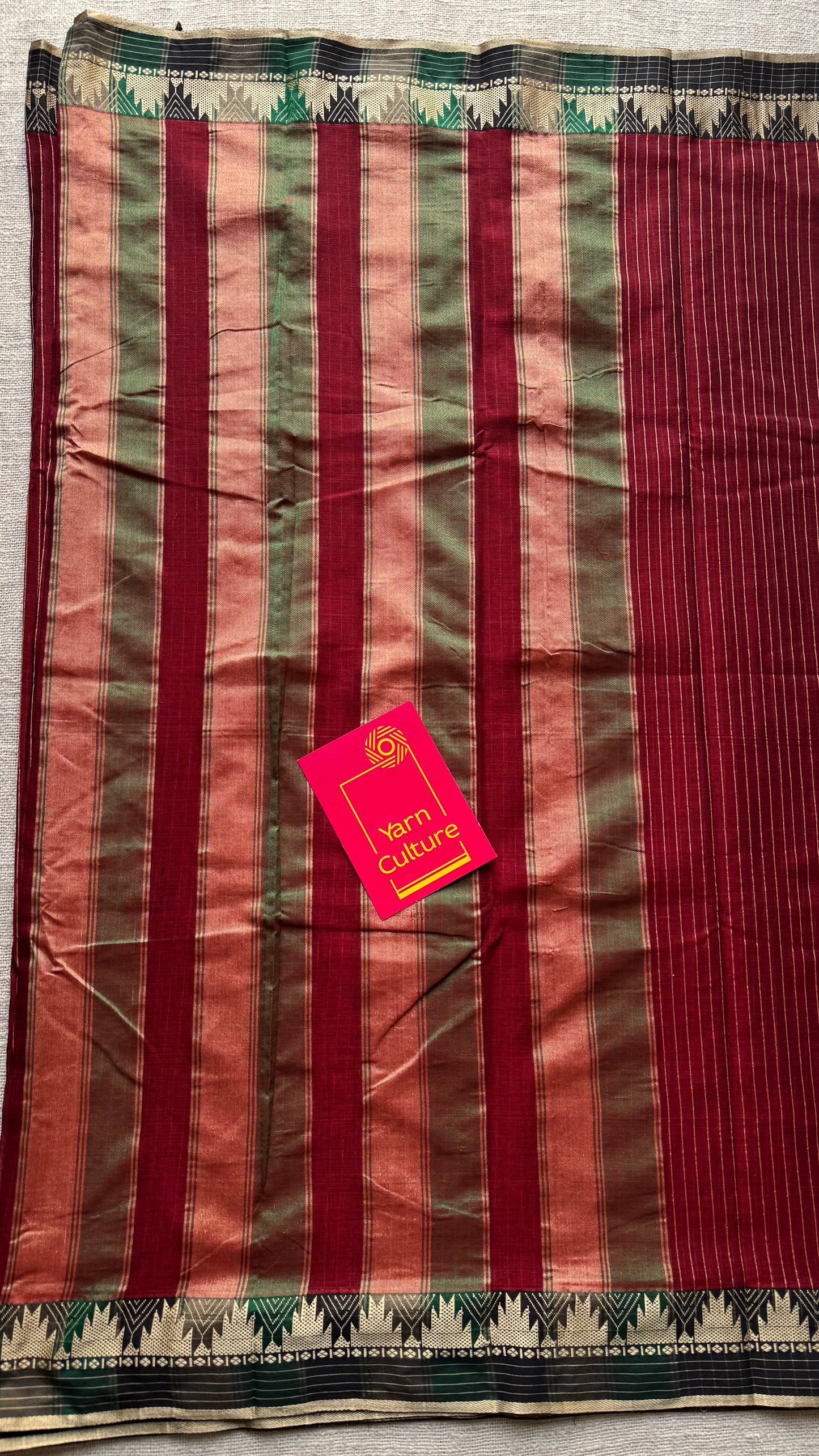 Maroon striped premium narayanpet soft cotton, with temple motif and checkered border - YCWOTDNPNO86