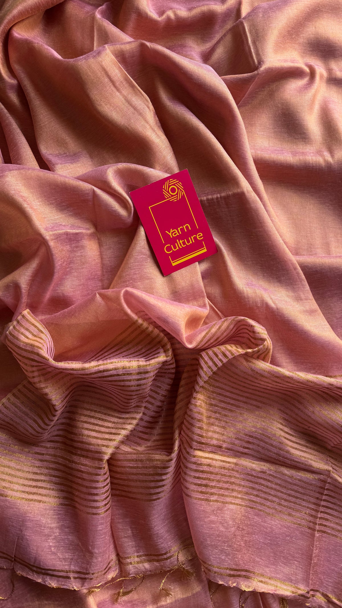 Baby pink with gold, dual tone metallic tissue linen saree - YCBCLTOC53