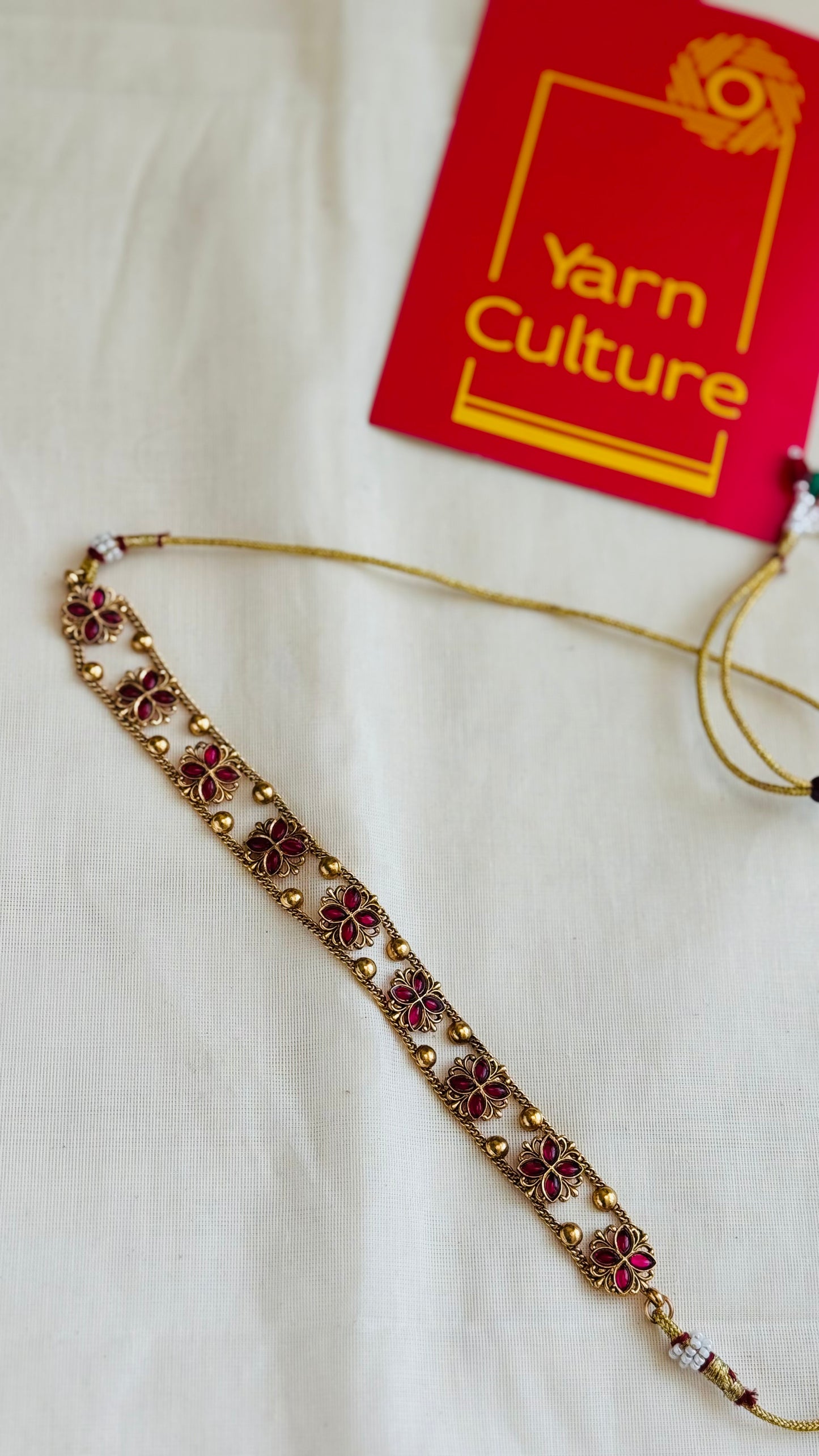 Ruby floral pendant choker with earrings - YCGPNP766