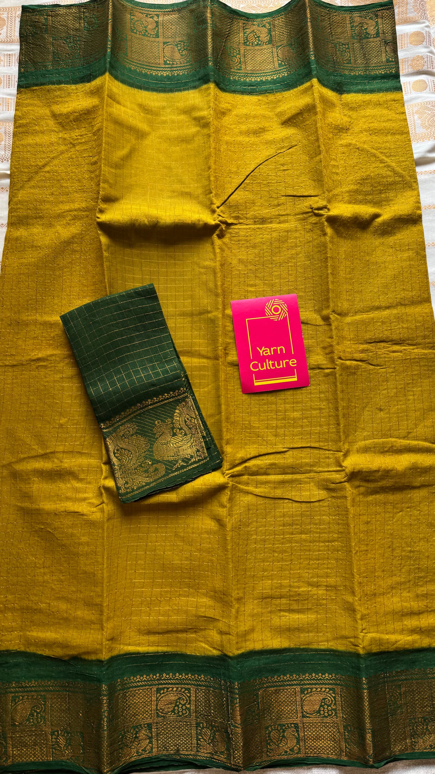 Light green with dark green contrast zari checkered sungudi, kattuchayam dyed madurai cotton - YCCOTNJU24