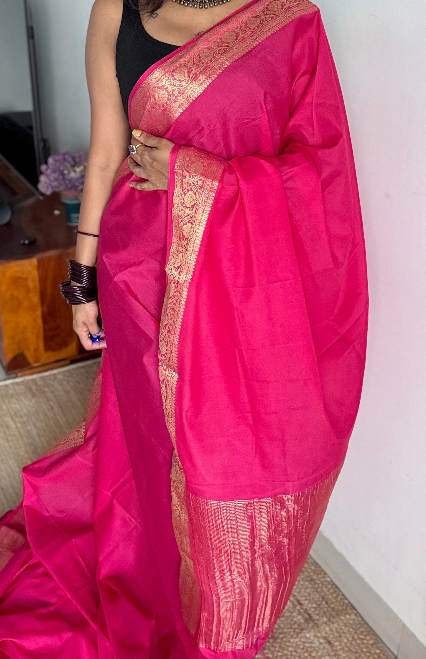 Peach pink Mysore semi crepe silk saree - YCLOKFE239