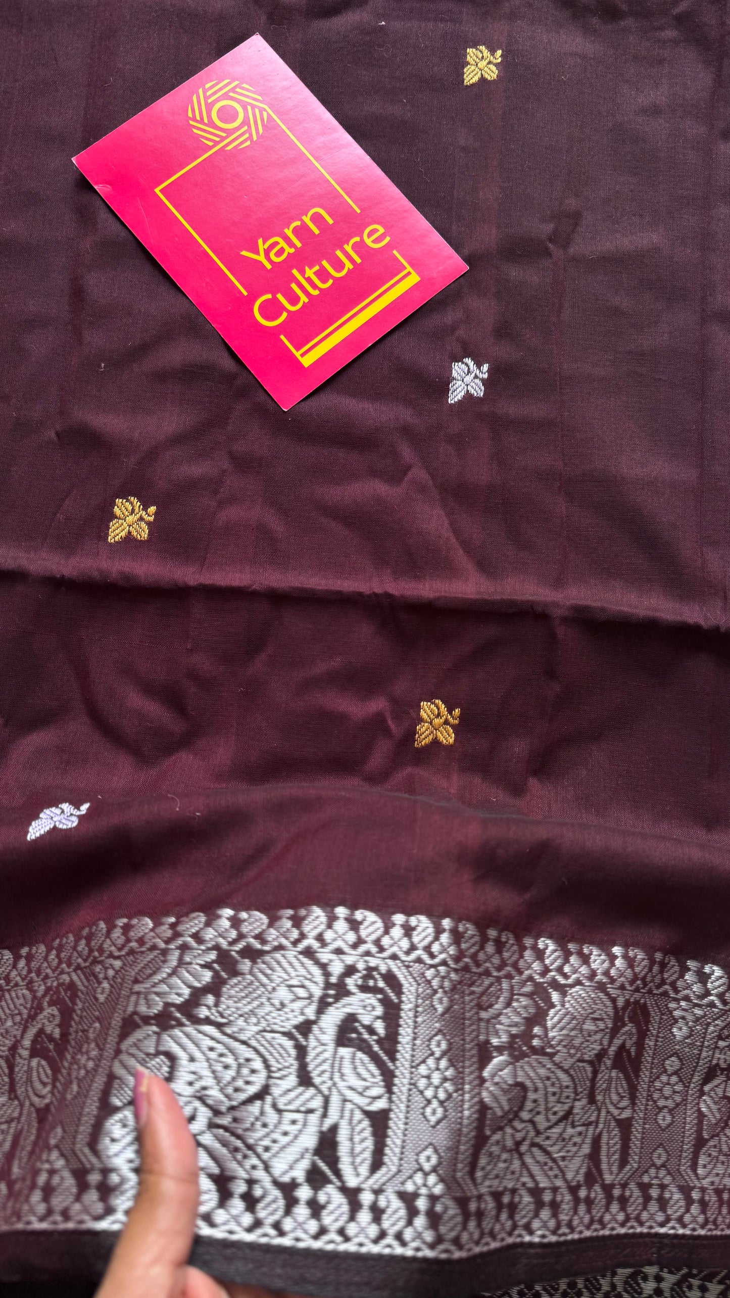 Coffee brown with white, Baluchari-inspired soft cotton handwoven saree - YCHOTEBCJA229