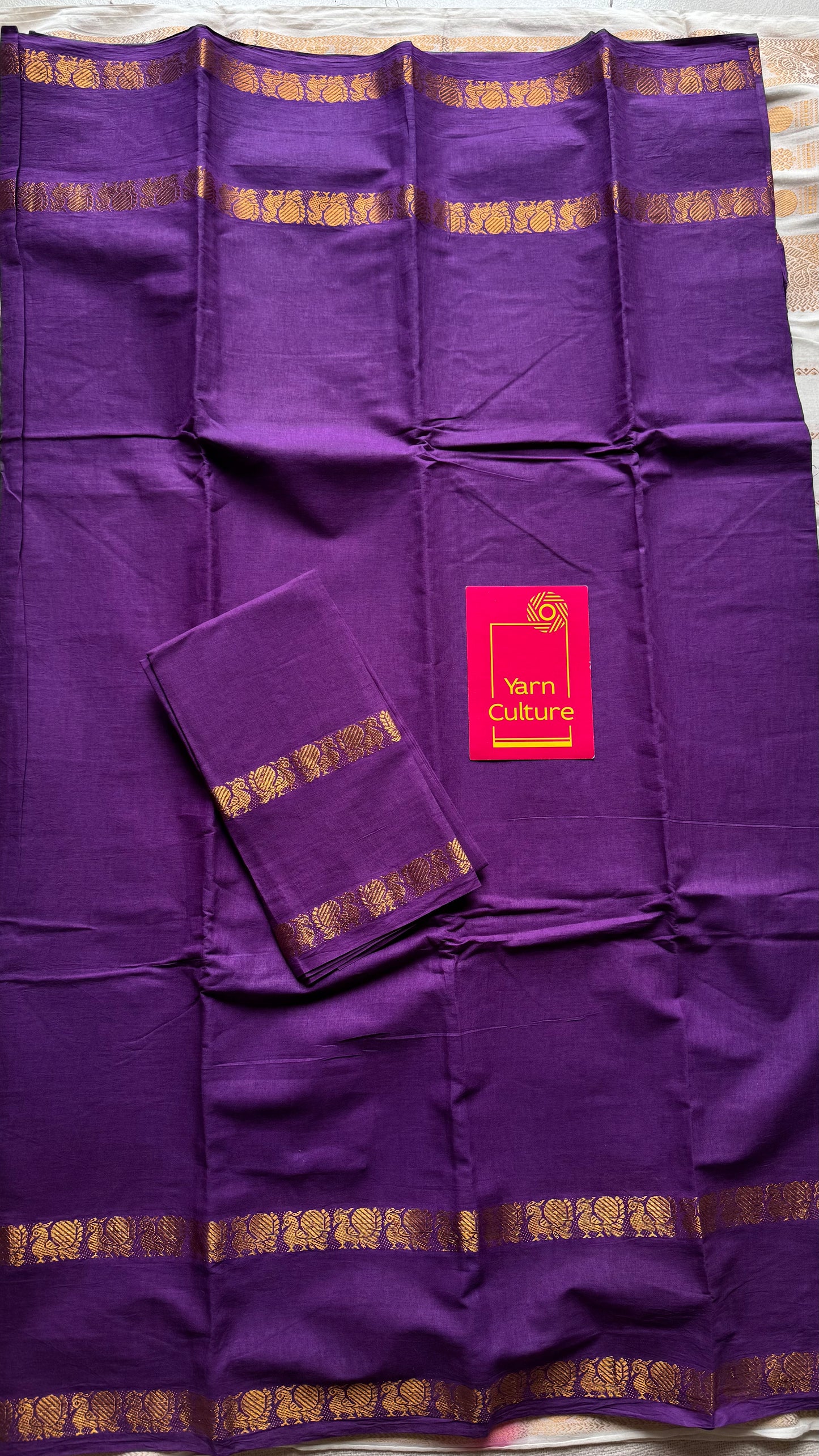 Purple rettaipettu peacock gap border, kattuchayam dyed madurai cotton saree  - YCCOTNMSJUL03