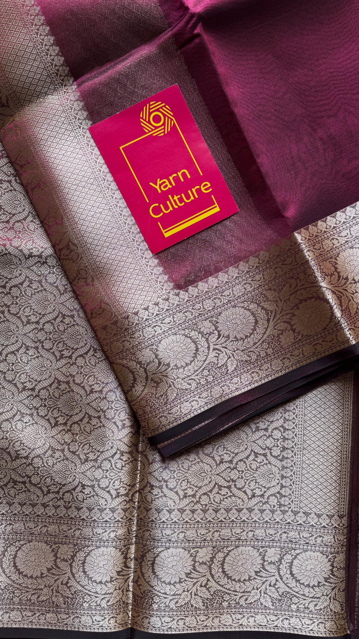 Wine pink tissue Banarasi saree with zari border - YCBLTOC78