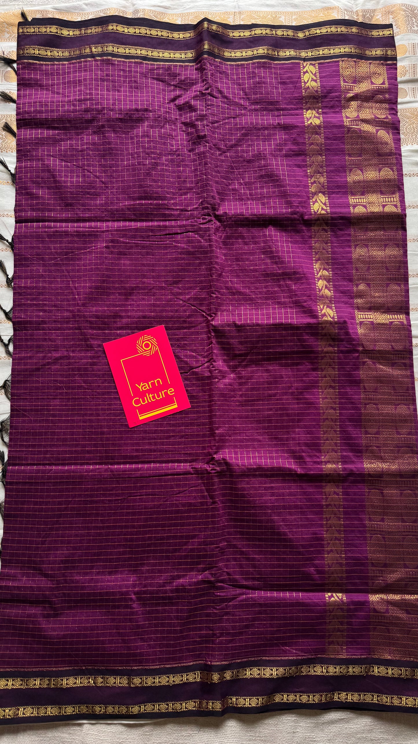 Grape wine, arani zari checks saree, cotton silk - YCCOTNAUG15