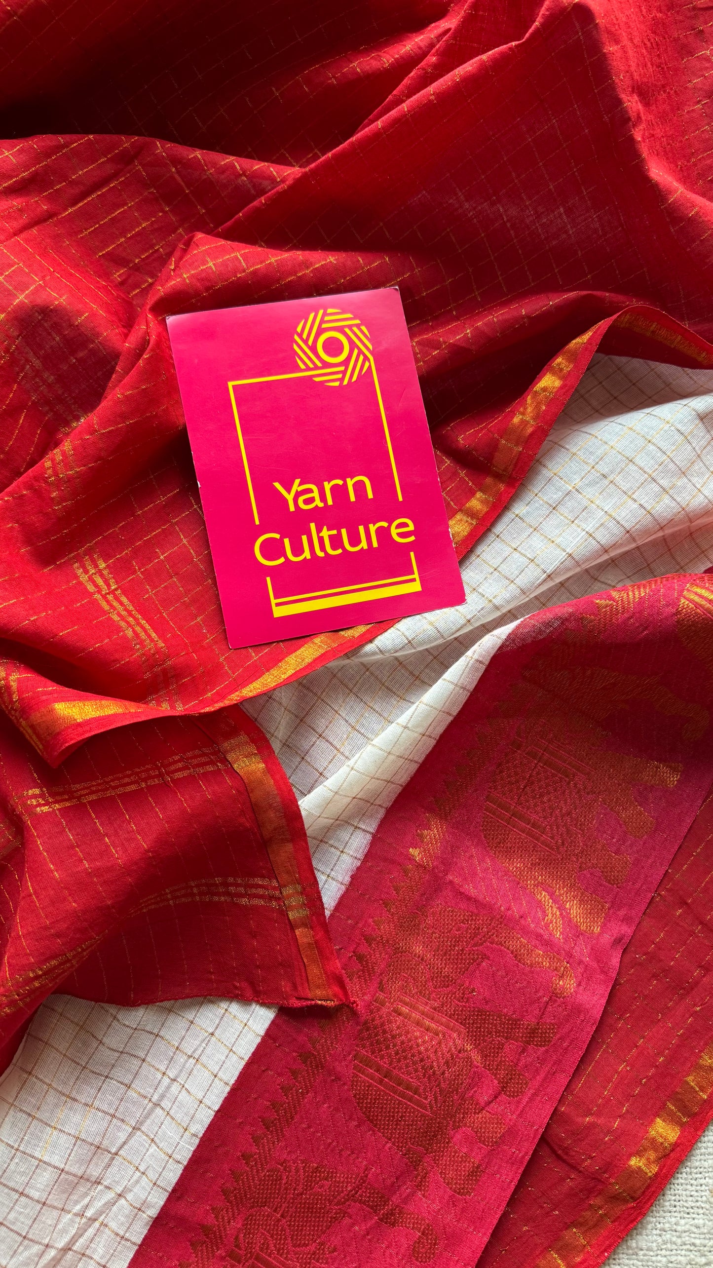 Red with ivory, sungudi cotton half-half saree - YCCOTNMSFE352