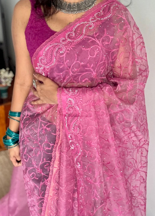 Berry Bling - dark pink organza, with theadwork and sequins - YCDOSNO31