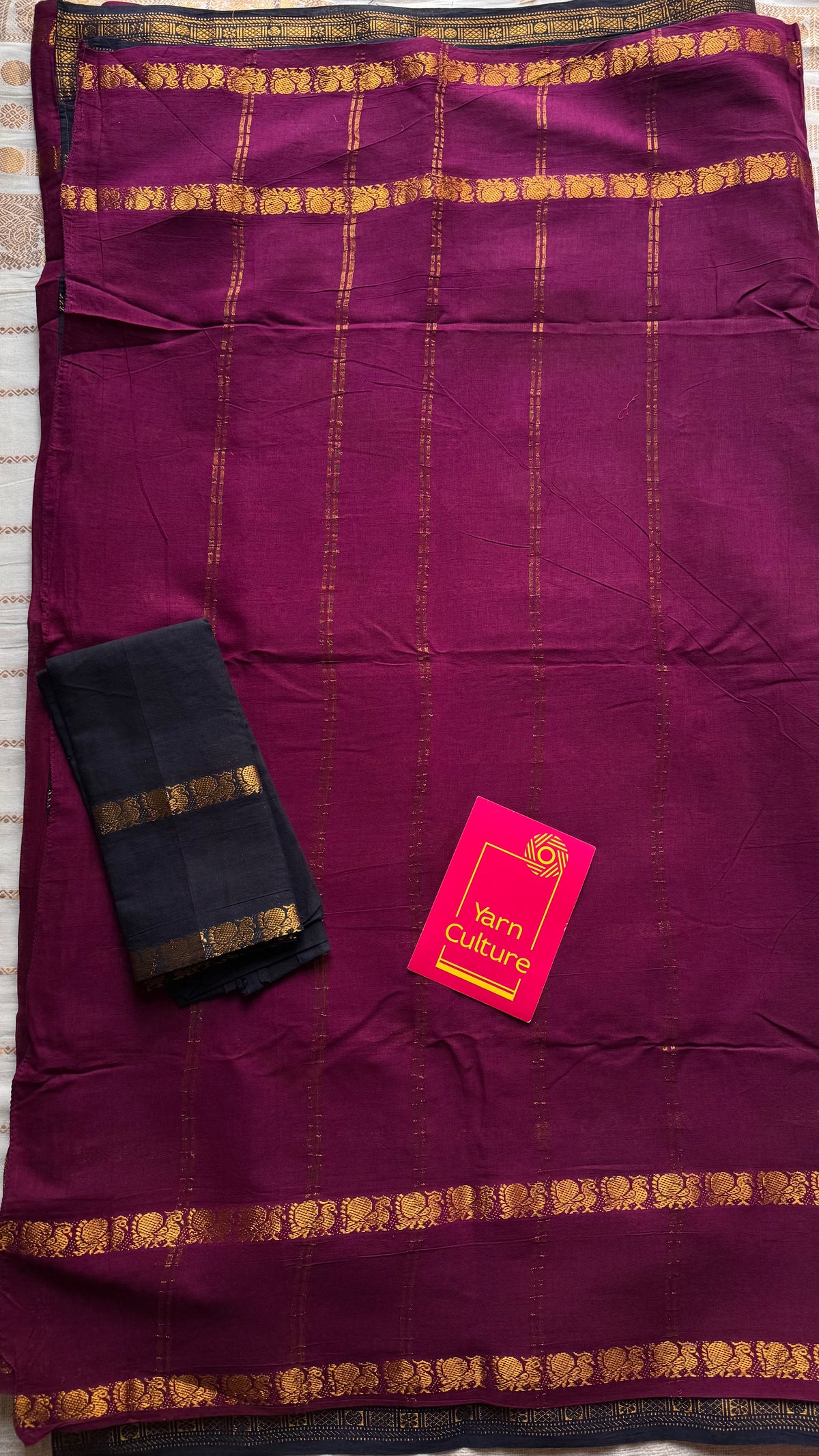 Purple pink (vadamalli) and black velthaari, sungudi cotton half-half saree - YCCOTNIDOC26