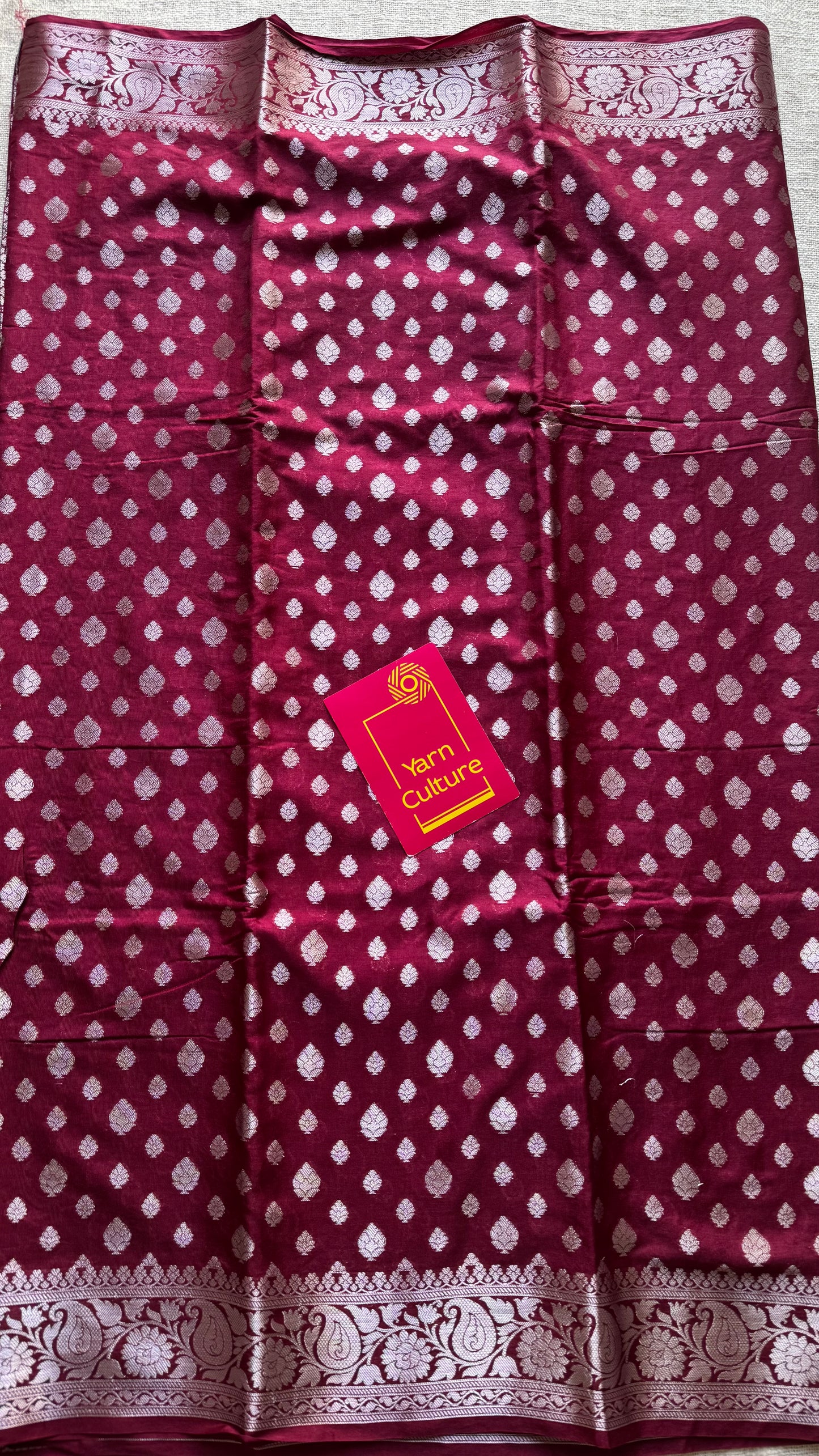 Maroon, silver buttas and zari, Banarasi semi-silk - YCDESE39
