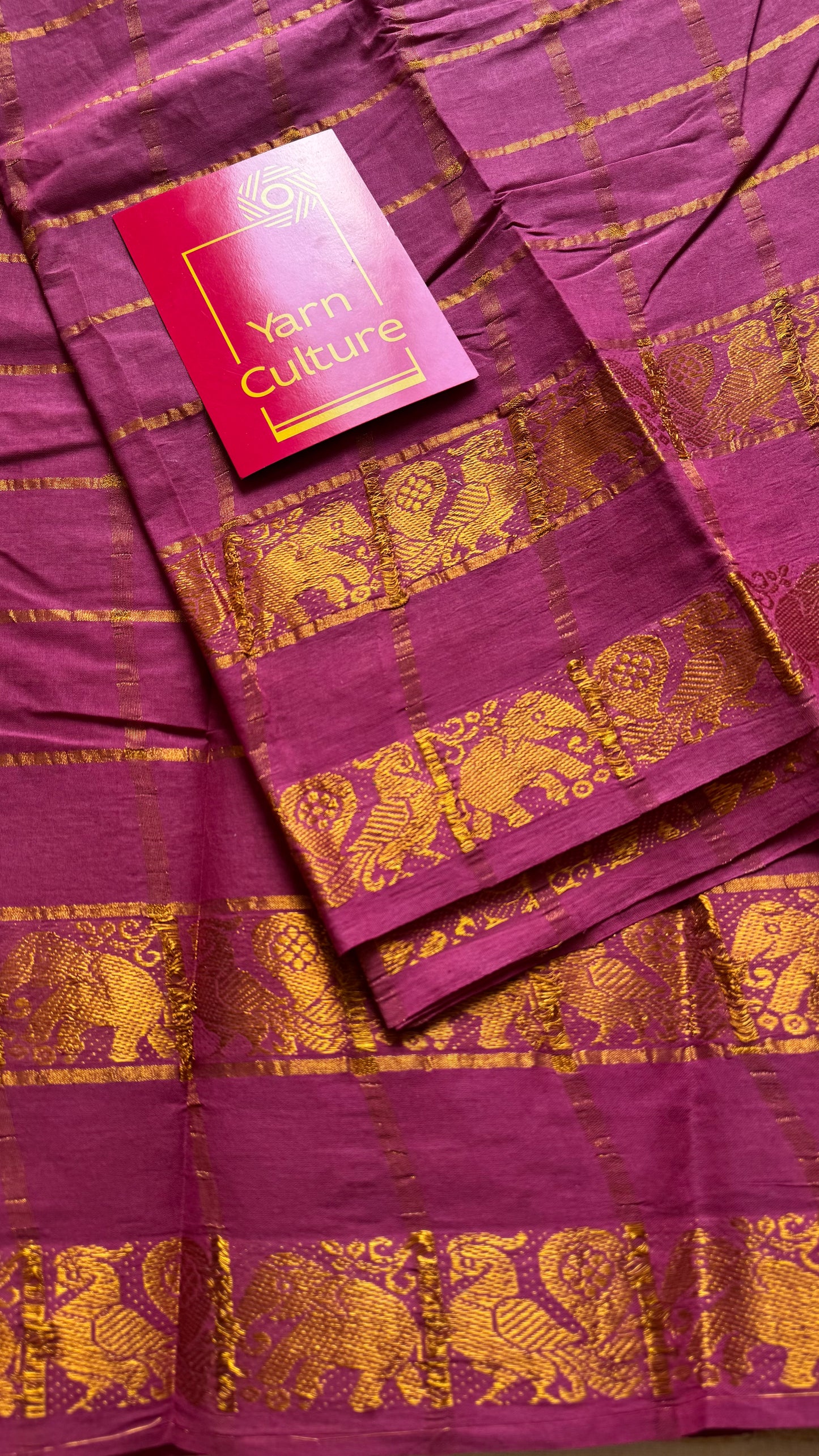 Mauve pink pavithra kattam with motif double border, kattuchayam dyed madurai cotton saree - YCCOTNMSAP178