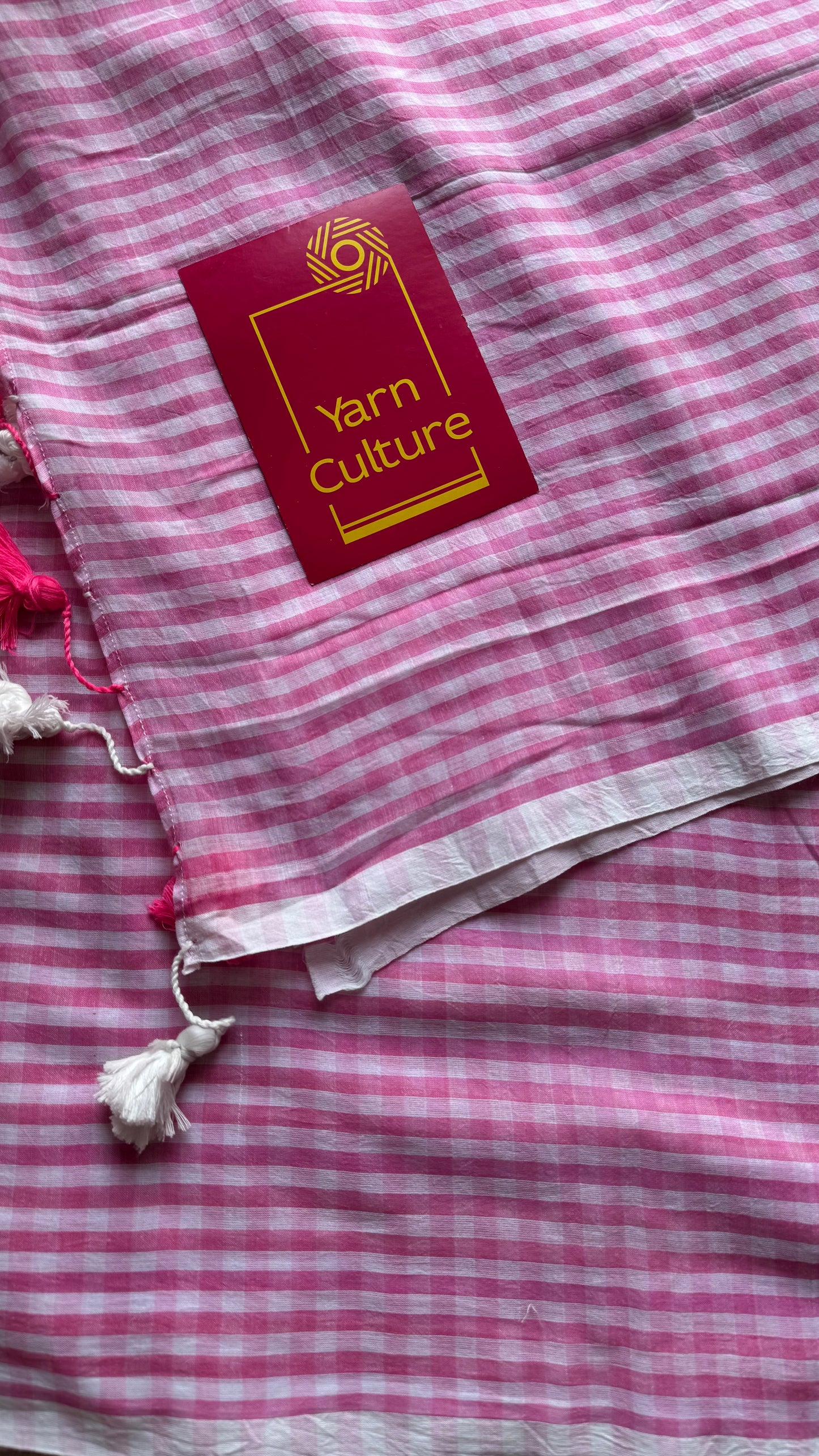 Light pink and white checkered mul cotton saree  - YCBCMCCMA28