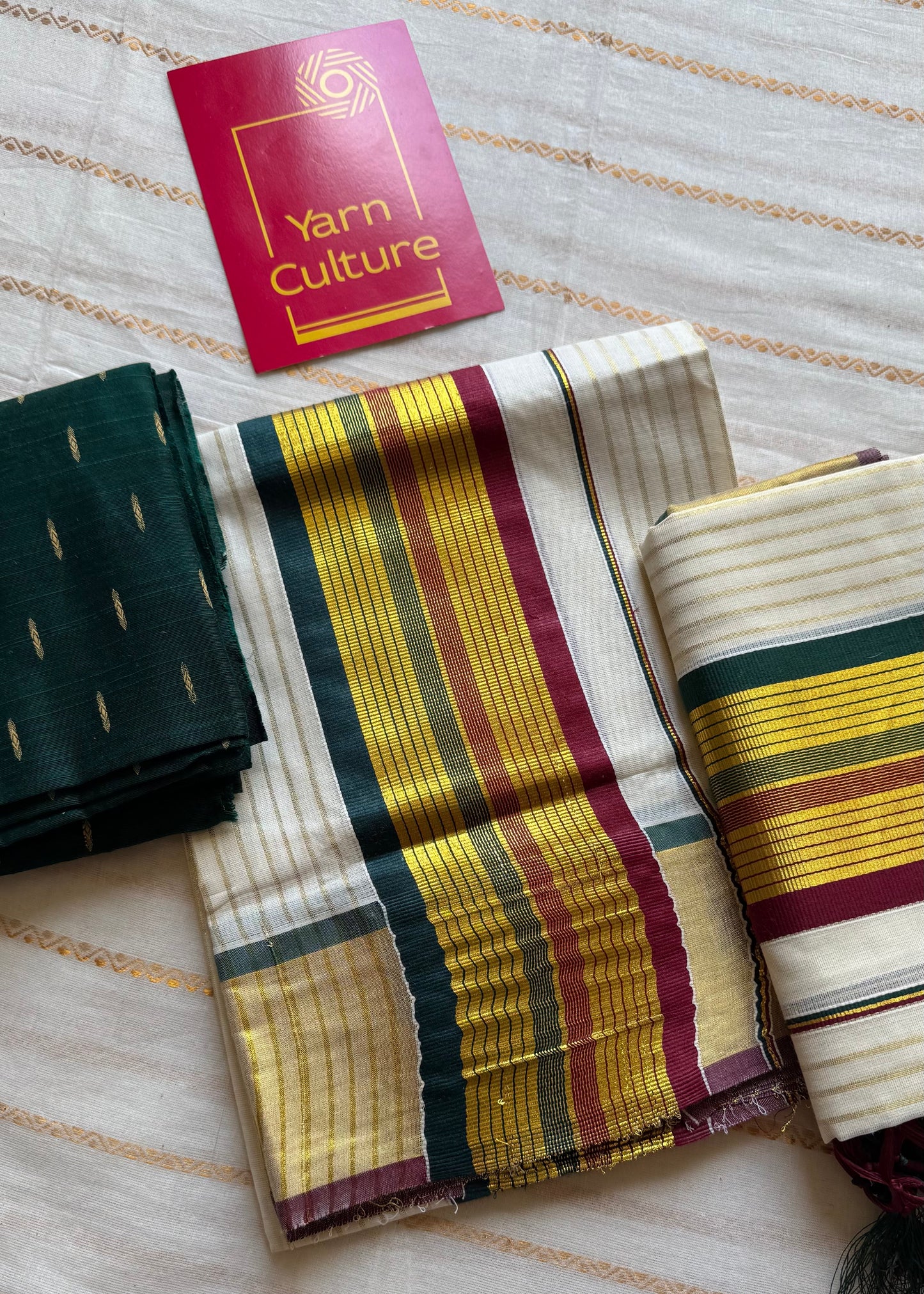 Set mund, green, maroon and gold soft cotton, striped - YCIEON120