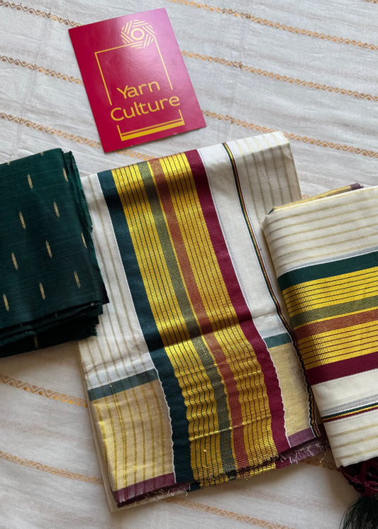 Set mund, green, maroon and gold soft cotton, striped - YCIEON120