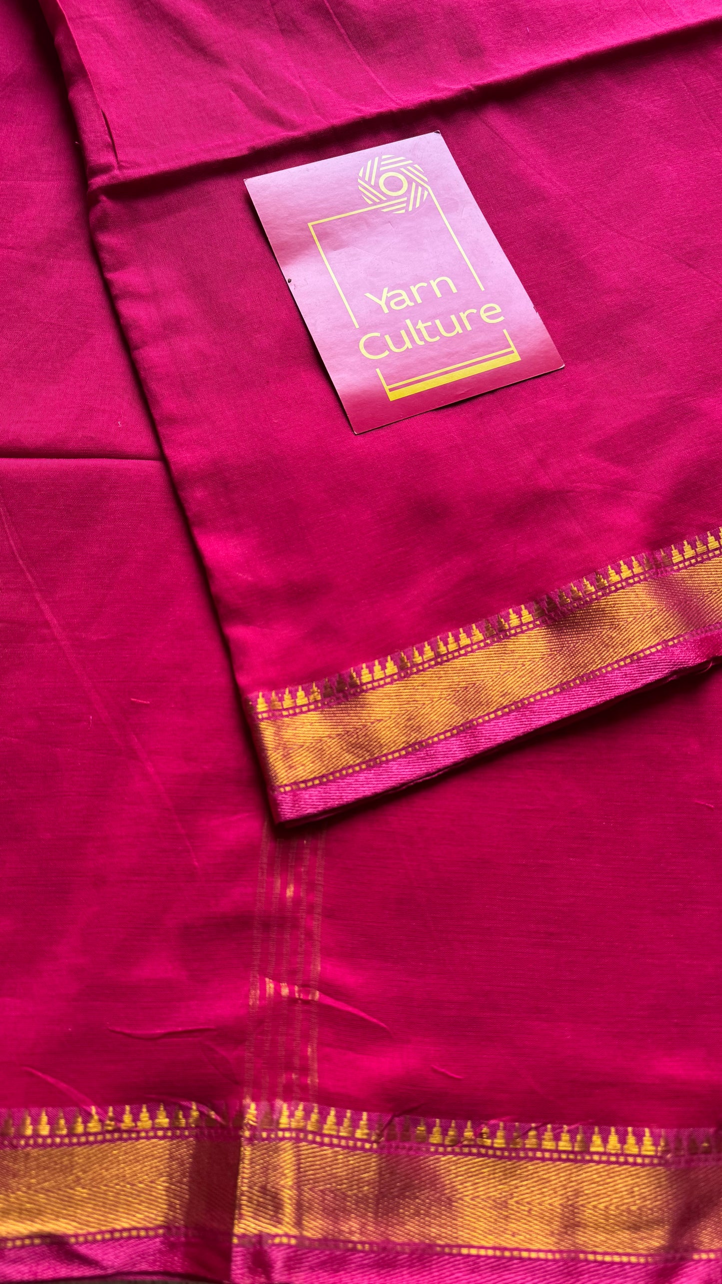 Hot pink soft cotton with maheswari gold zari border - YCBCMCFE217