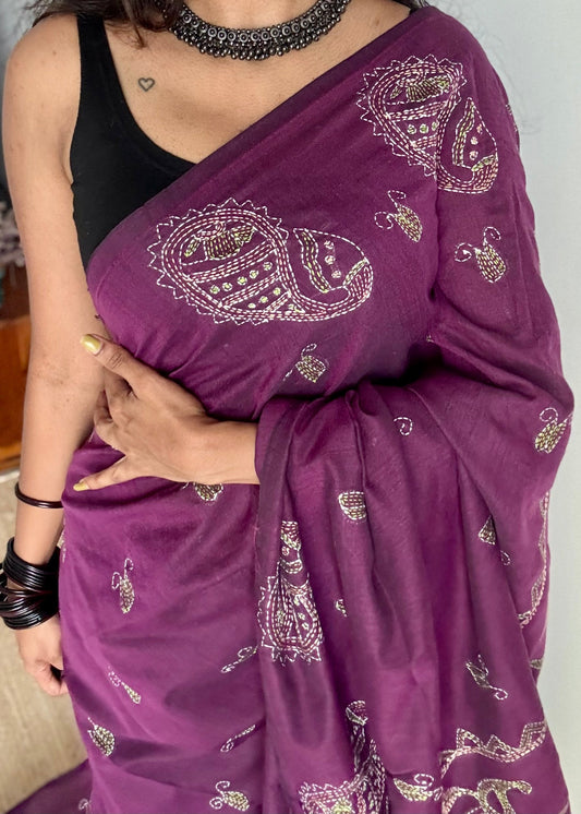 Amodini - The Joyful One, kantha weave in soft khadi cotton - YCBCSEKC05