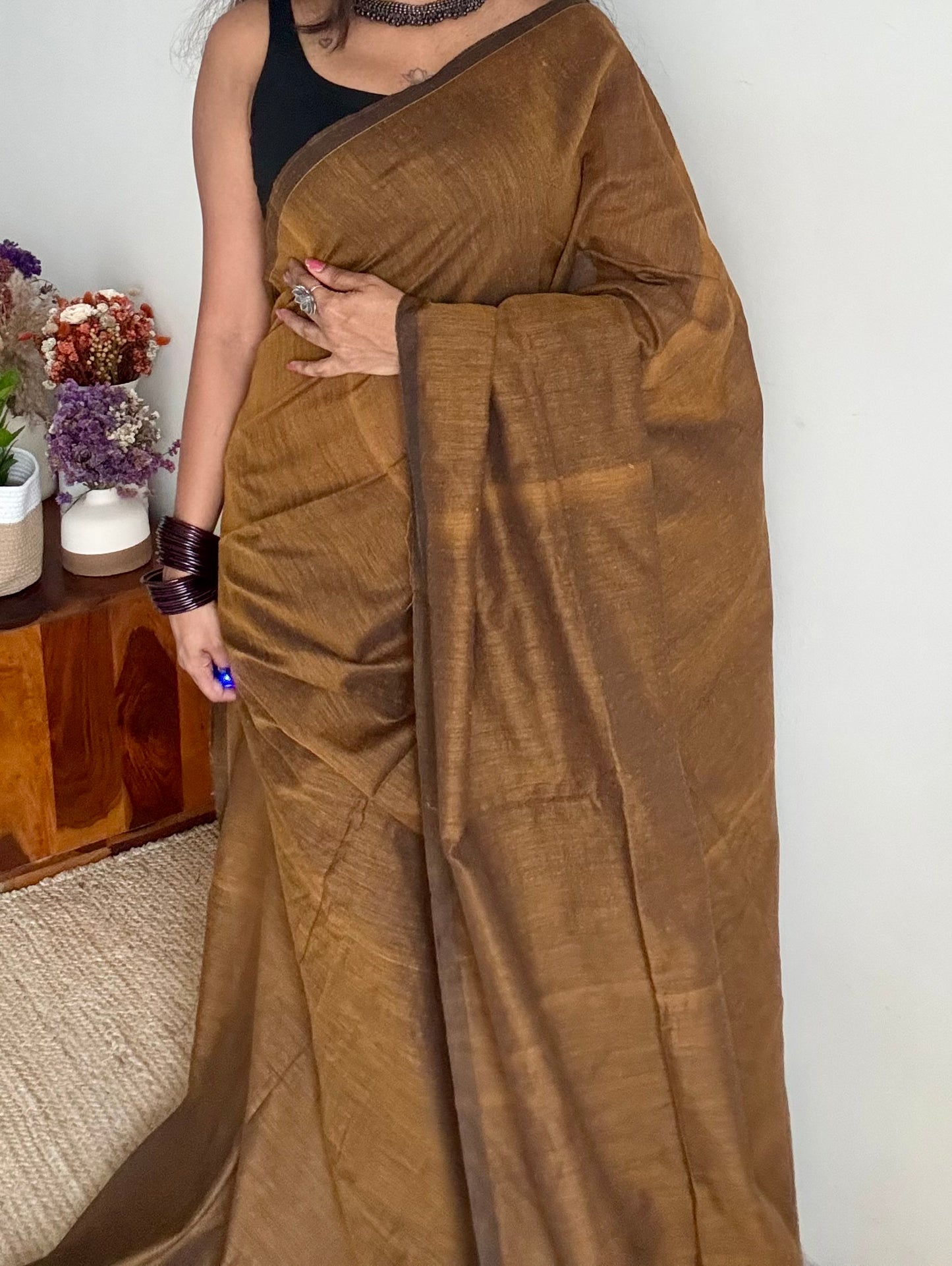 Mustard brown soft cotton saree  - YCBCKCAP24