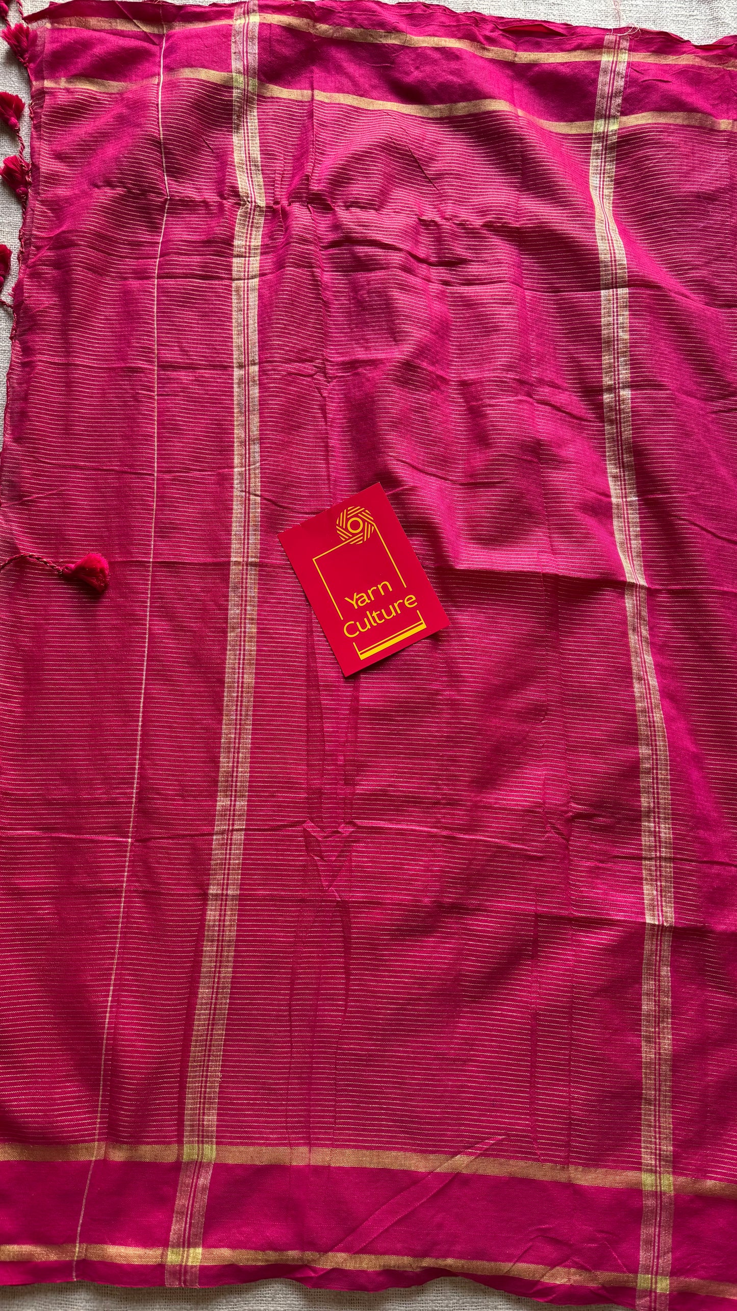 Hot pink, gap border, gold zari stripes, soft cotton - YCBCKCZDE124