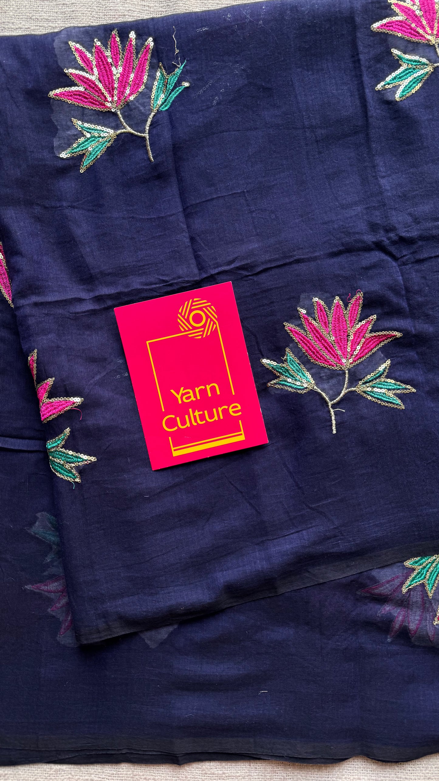 Dark blue mul with lotus sequin embroidery - YCBCMCNO66