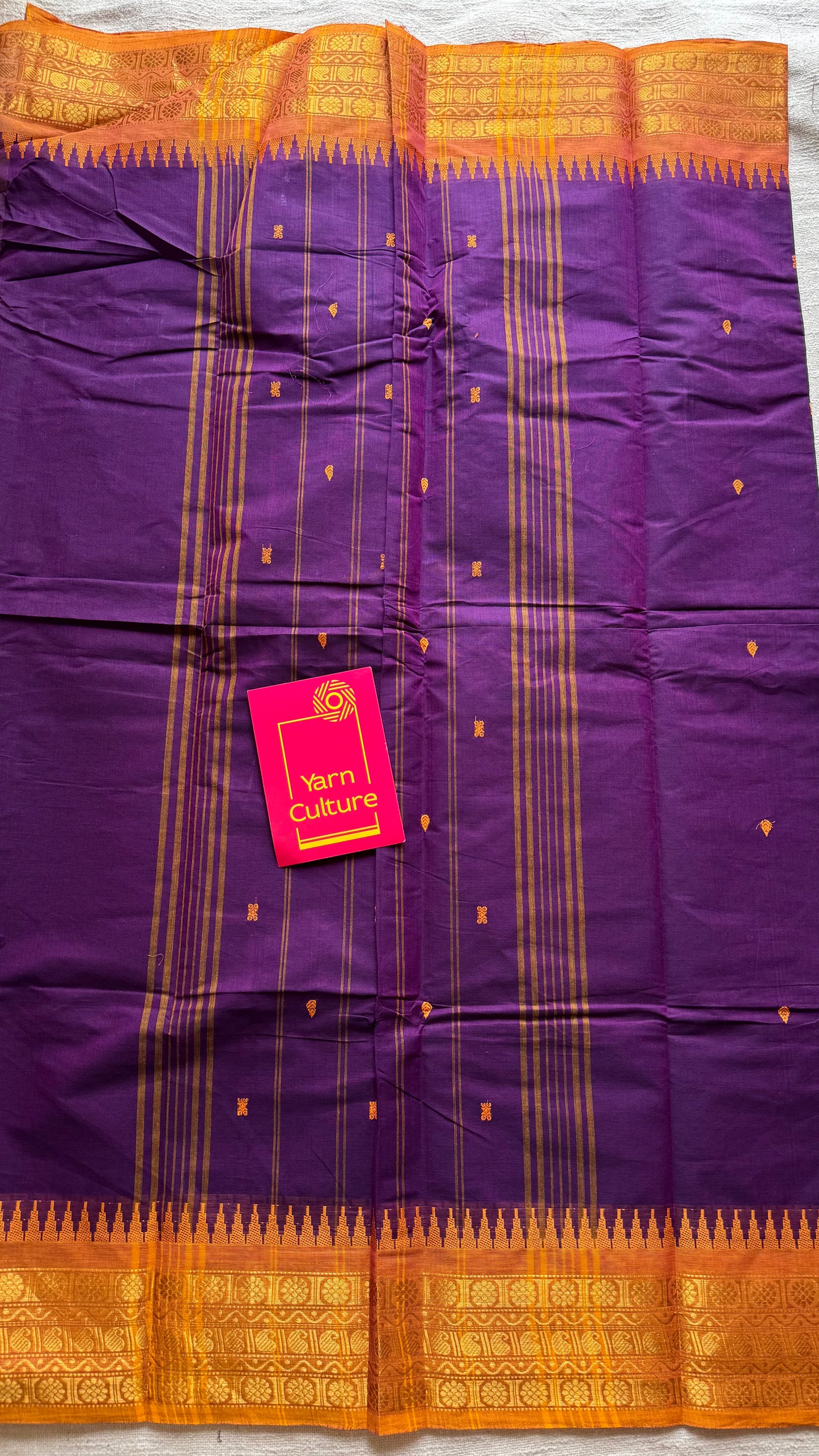 Kanchi cotton saree, purple with turmeric yellow border - YCCOTNAP87