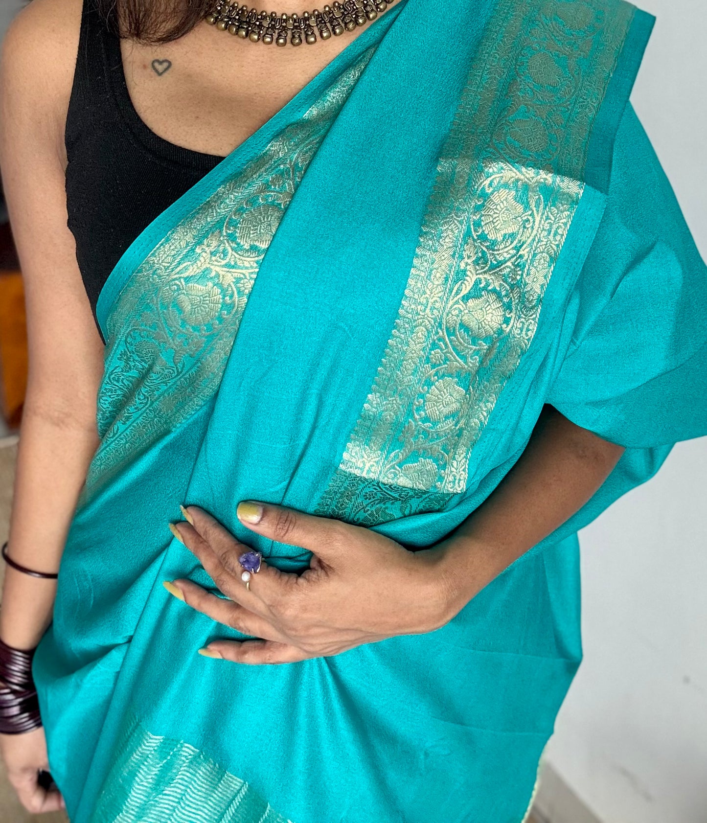 Turquoise Mysore semi crepe silk saree - YCLOKFE241