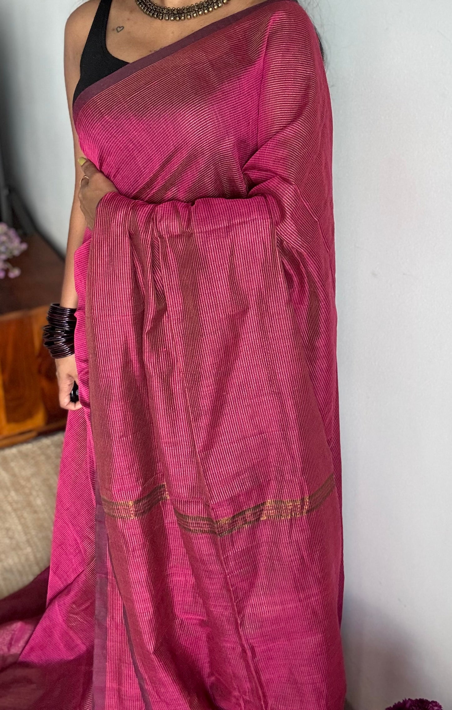 Maroon, copper zari stripes - soft cotton -YCBCKCZDE113
