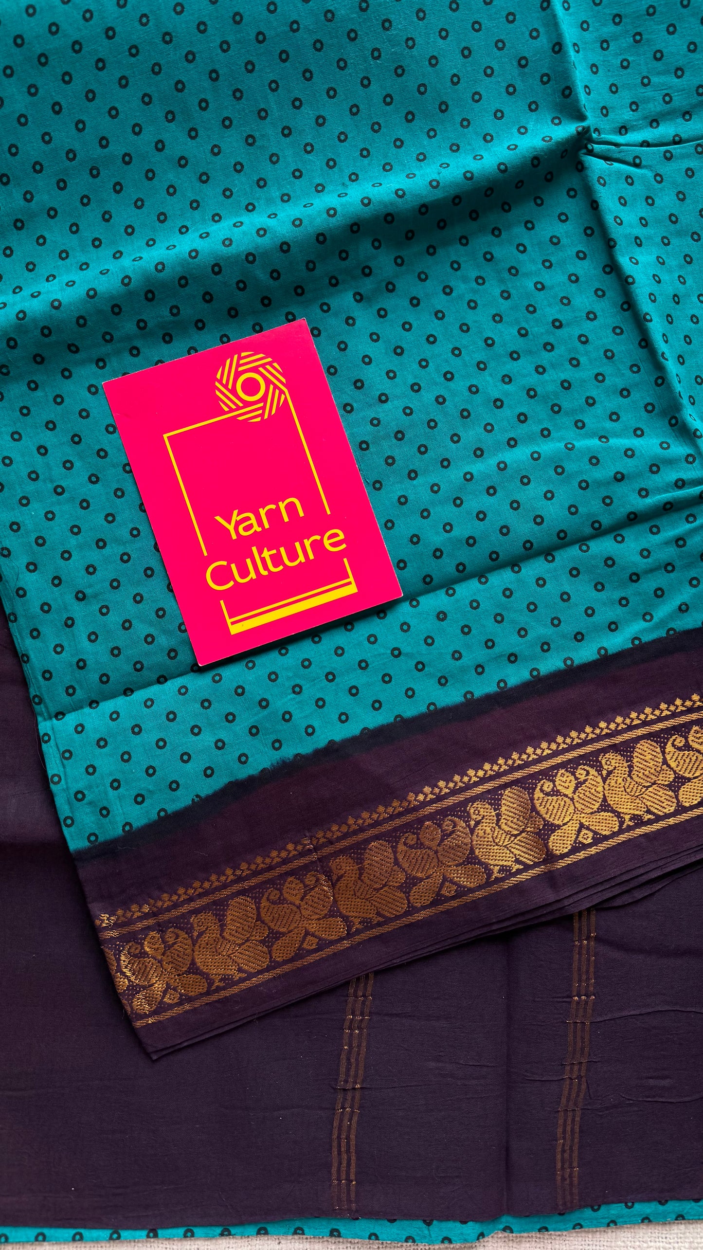 Dark cyan with purple brown, kattuchayam dyed madurai sungudi cotton saree - YCCOTNMSFE07