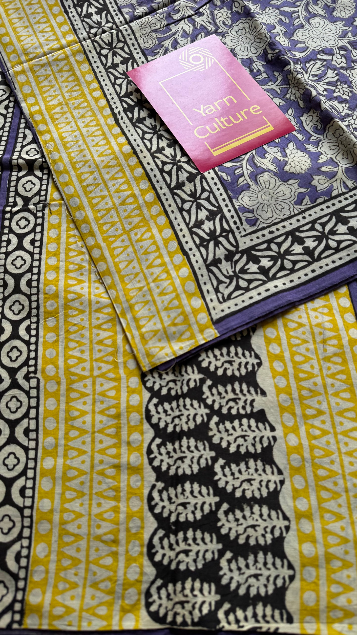 Purple with off white floral motifs, block printed soft cotton saree - YCTORCMA20