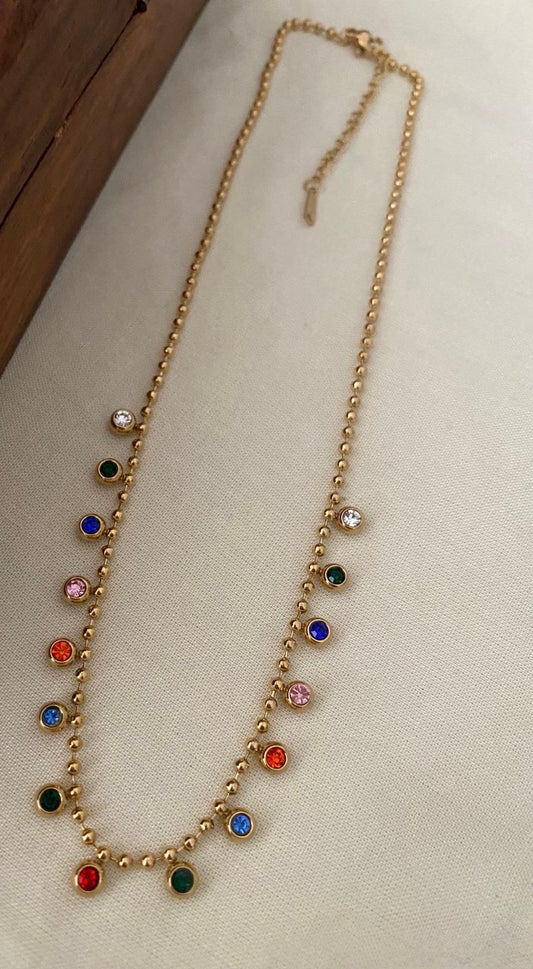 Gold plated chain, multi-coloured stones - YCGPC409