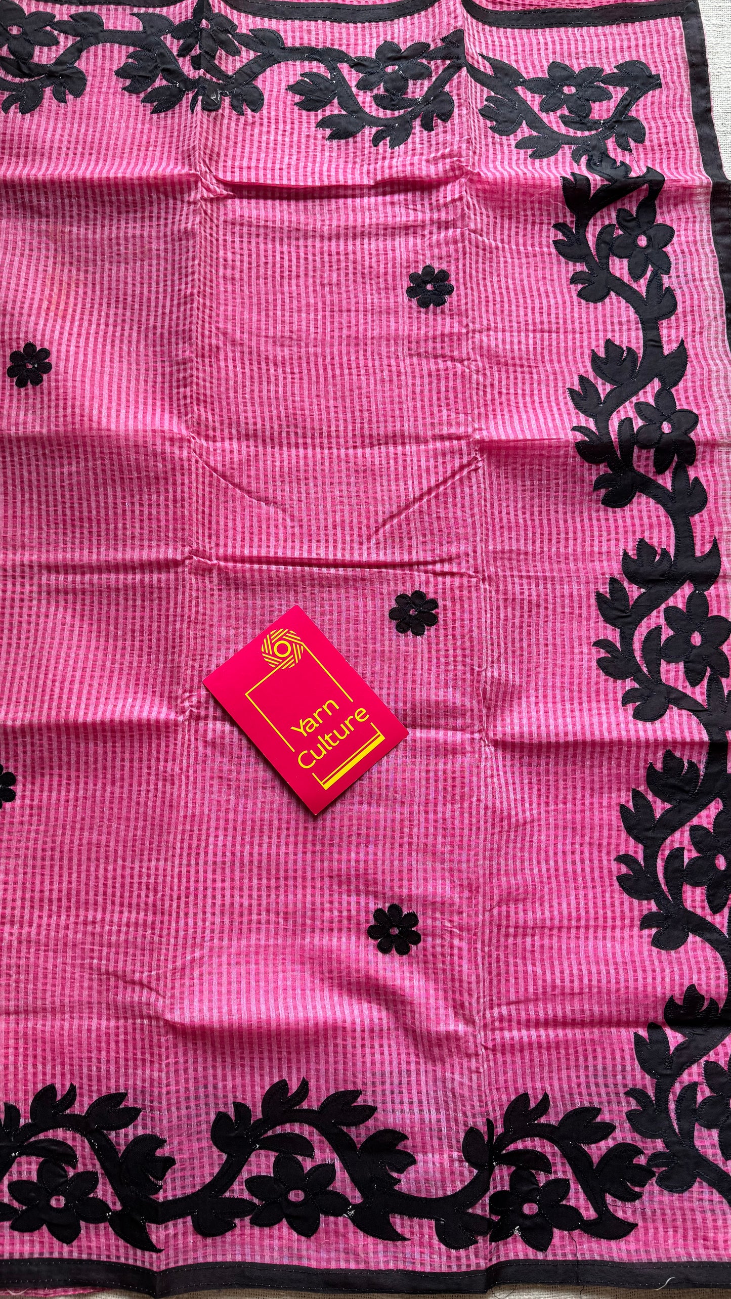 Gulaabi Drama - pink kota saree with black floral cut work - YCTORKDAP17