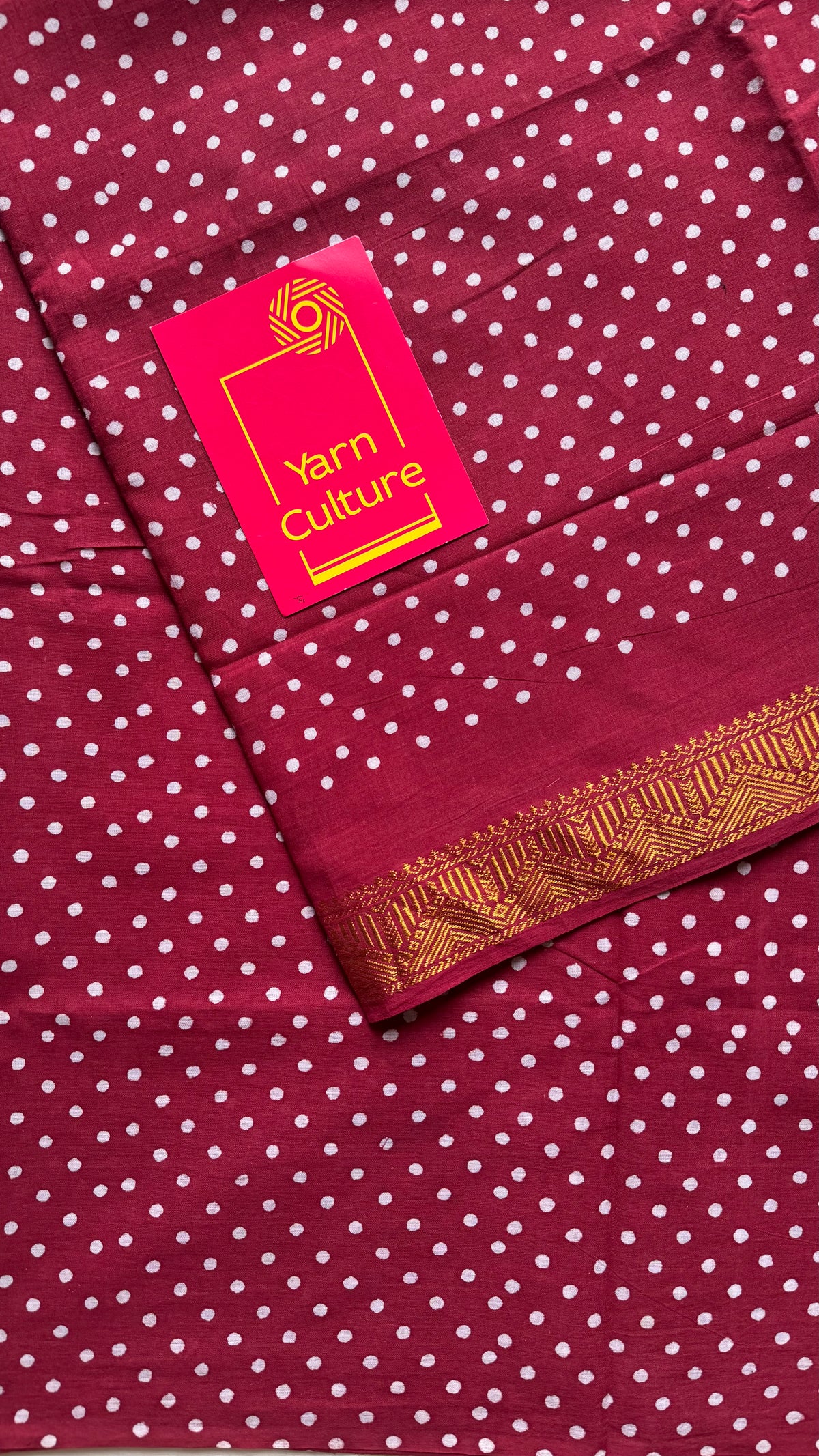Red sungudi dotted, single-side border, kattuchayam dyed madurai cotton saree - YCCOTNMSSE05