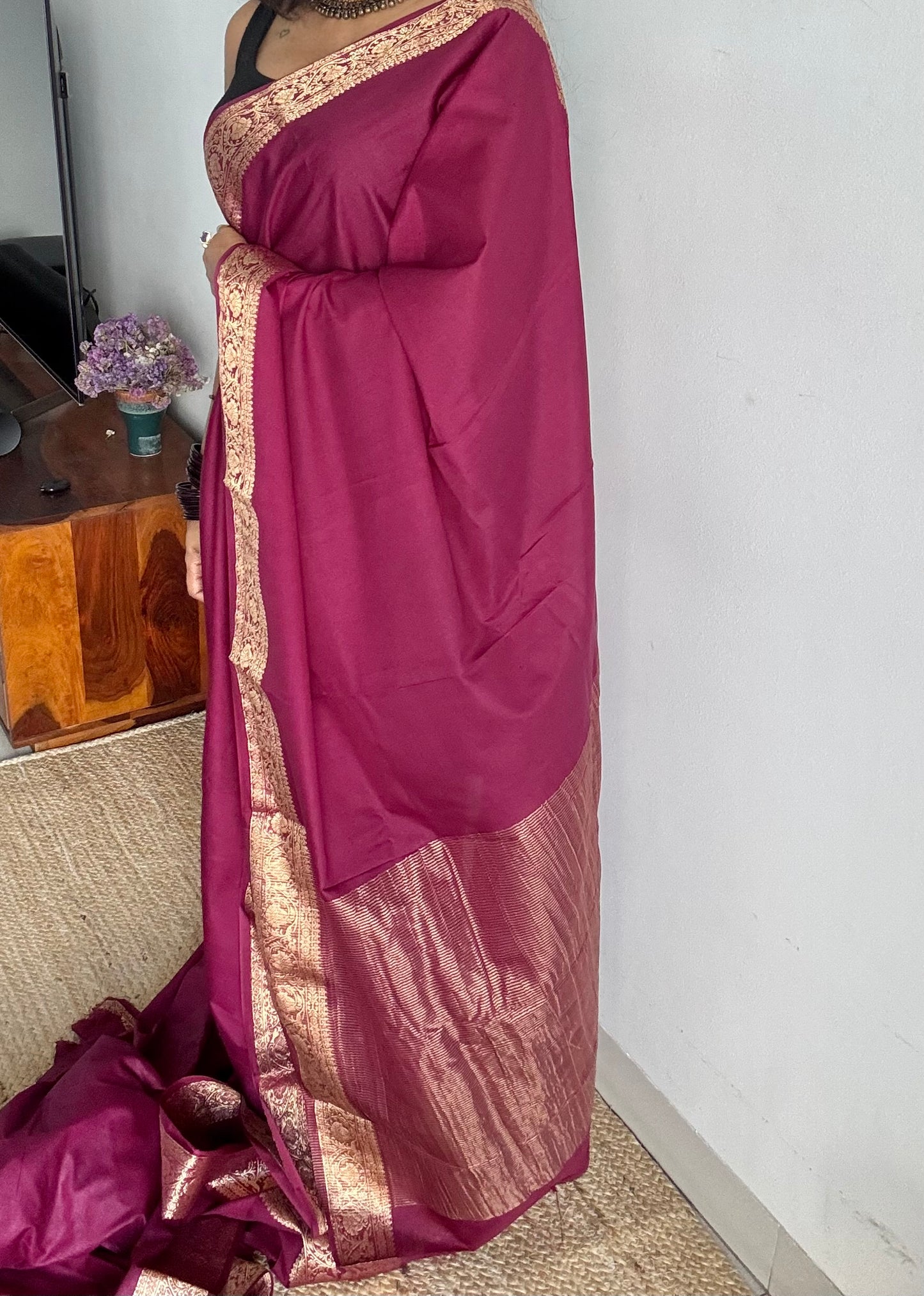 Maroon Mysore semi crepe silk saree - YCLOKFE242