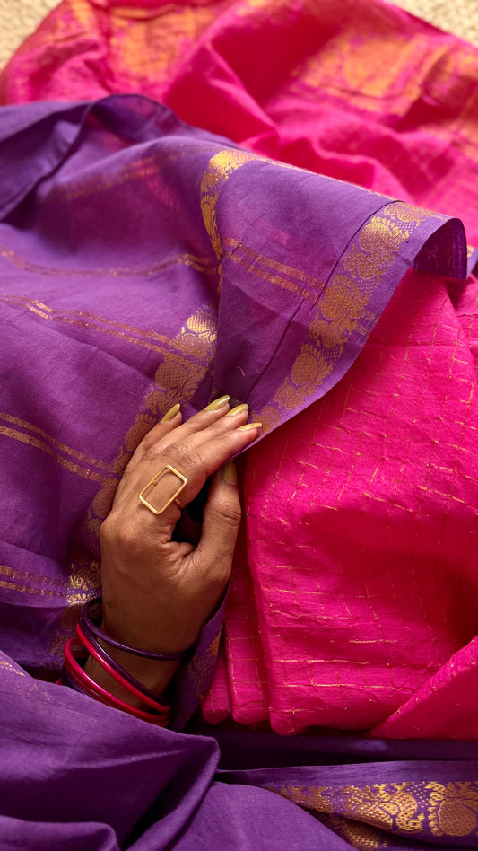 Alli (அல்லி) : purple with pink, sungudi cotton - YCENOID02