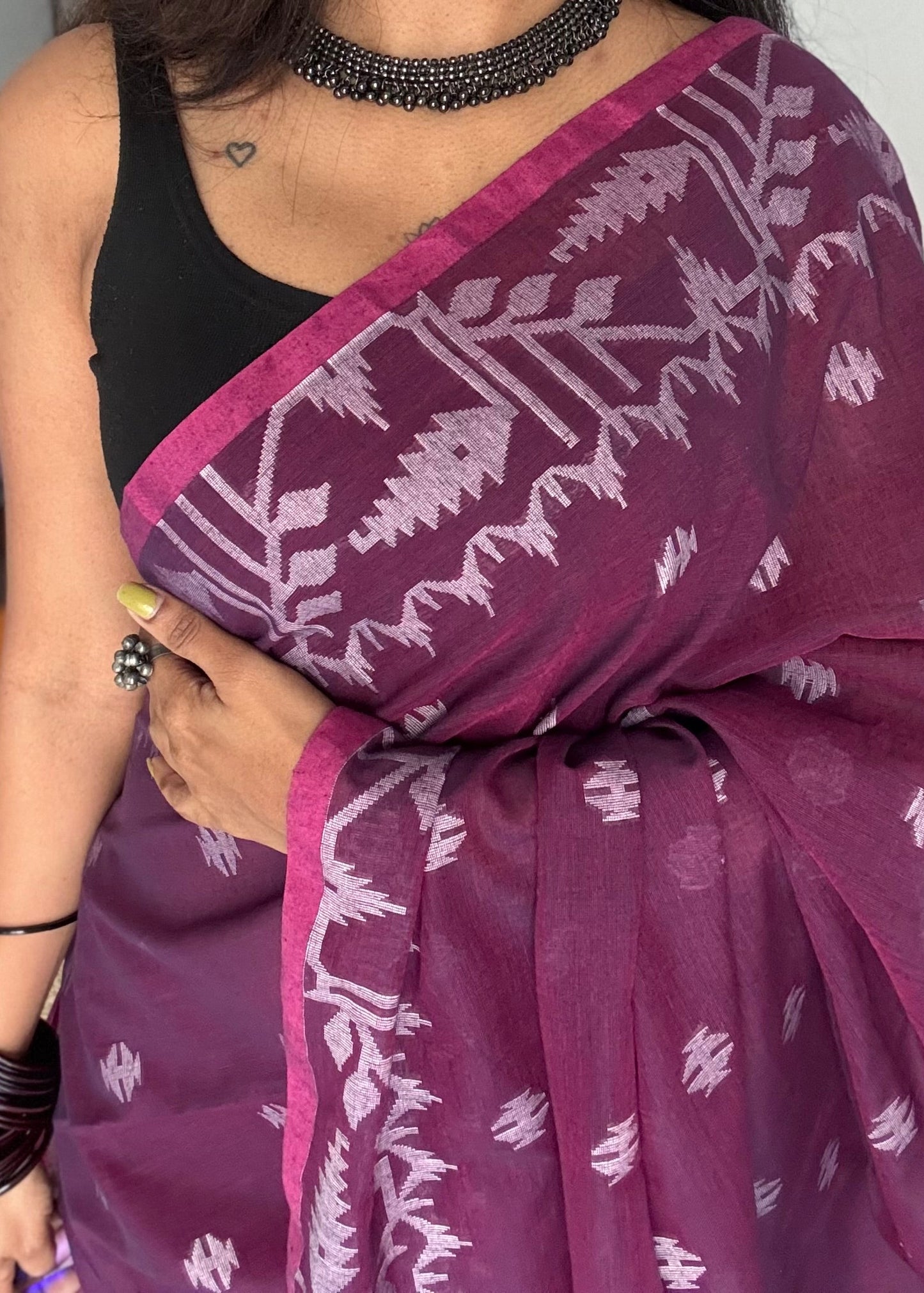 Purple double tone jamdani in soft cotton - YCBCKJJA138