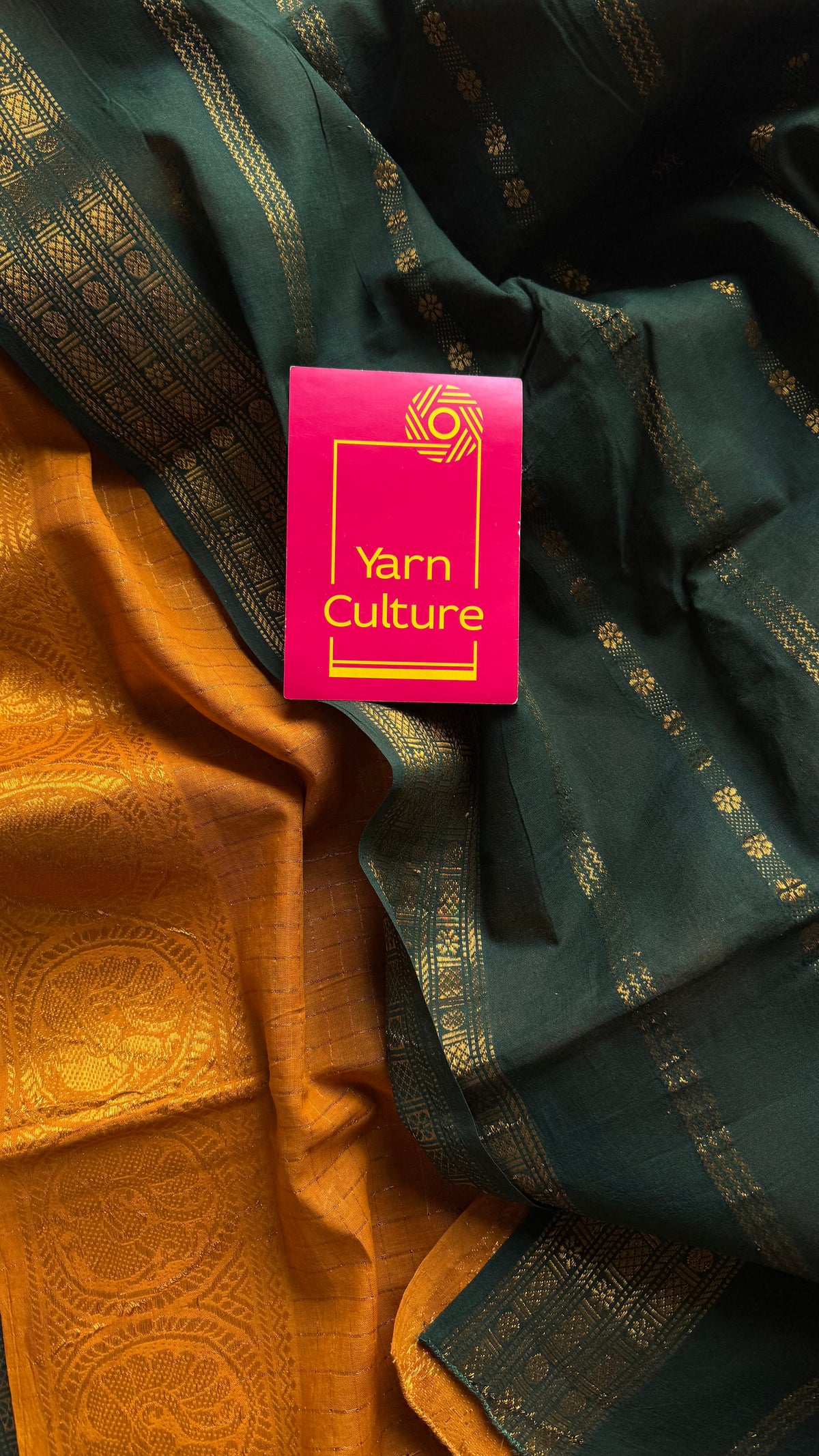 Dark green with yellow, sungudi cotton half-half saree - YCCOTNIDOC22