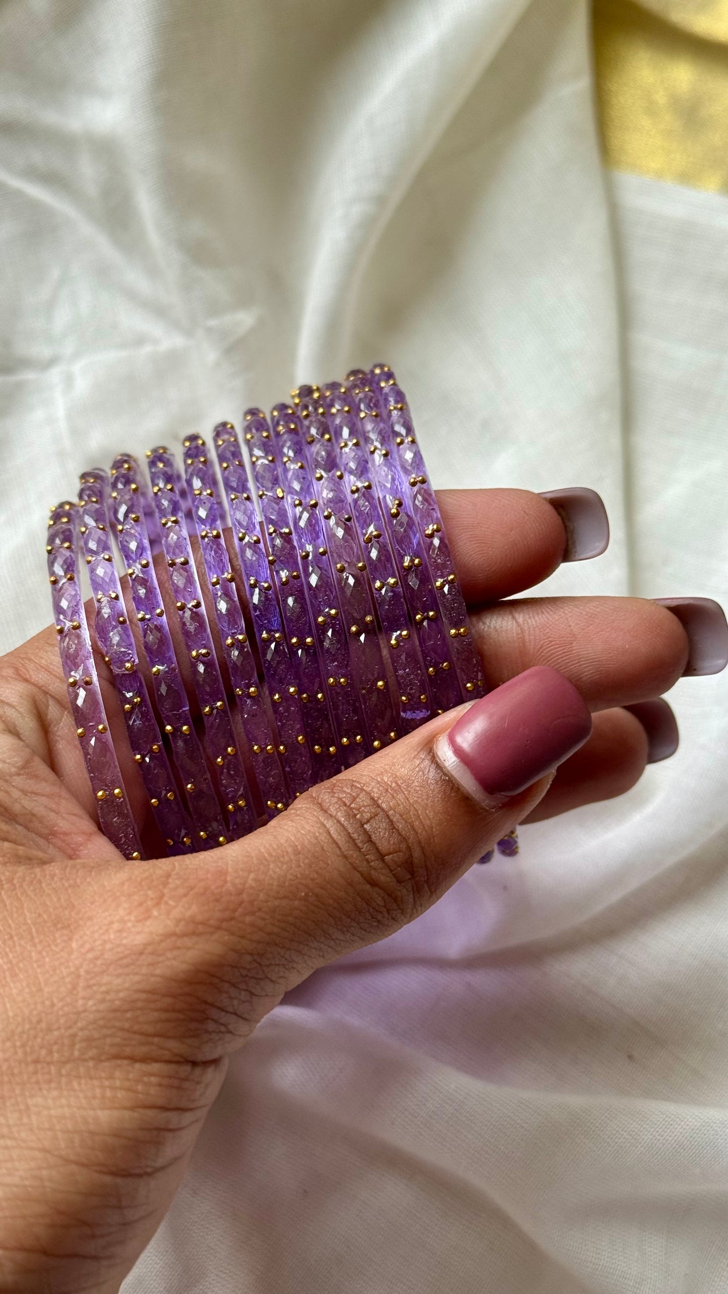 Lavender raindrop glass bangles, set of 12 - YCBANGL851